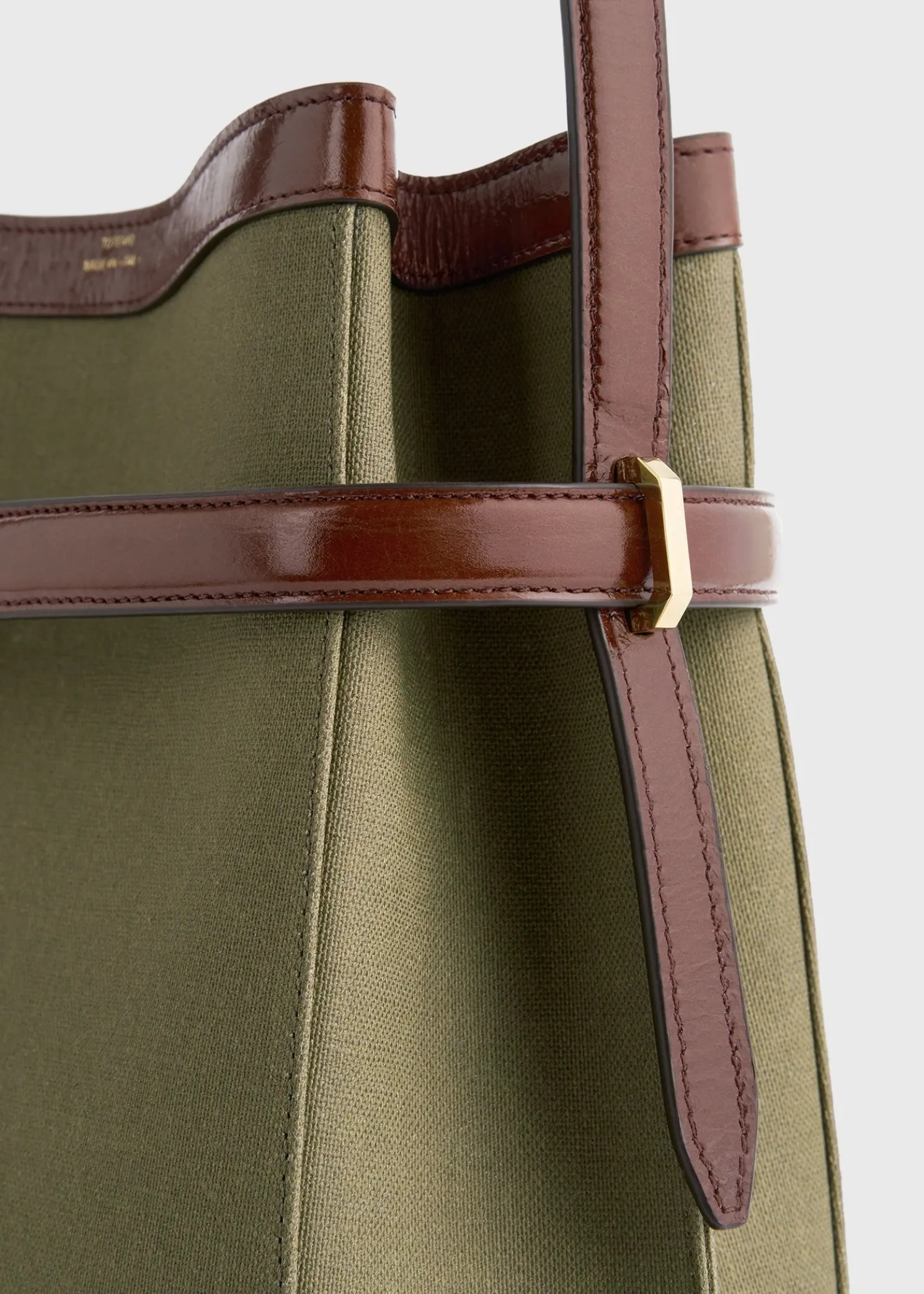 Belted canvas bucket bag khaki green