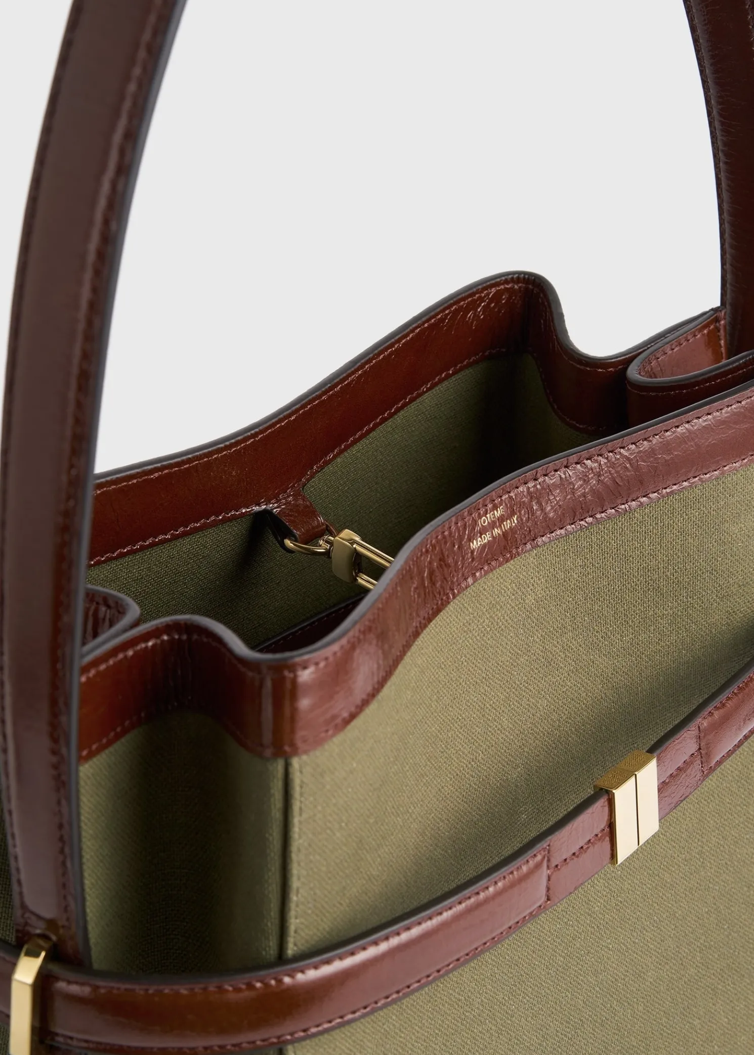 Belted canvas bucket bag khaki green