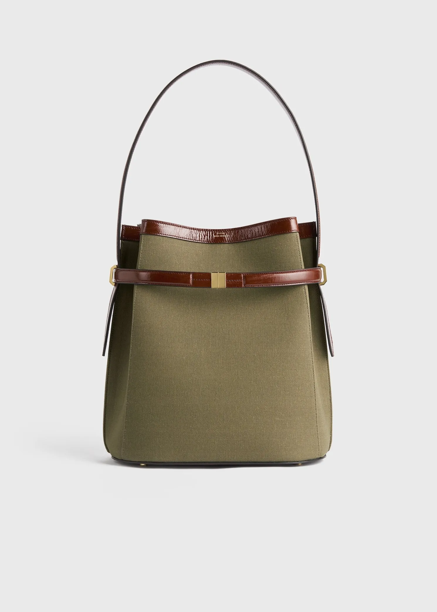 Belted canvas bucket bag khaki green