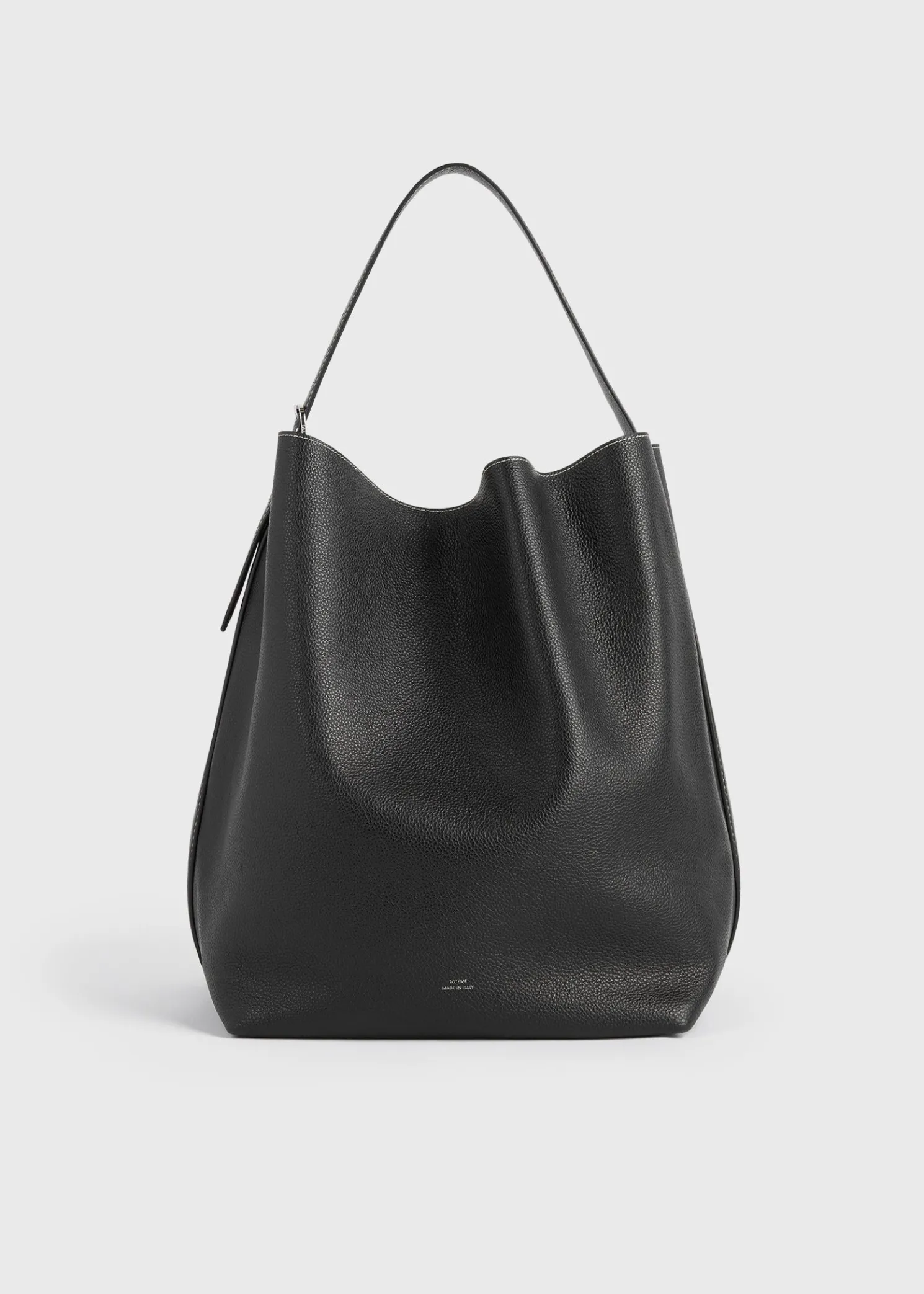 Belted grained-leather tote black
