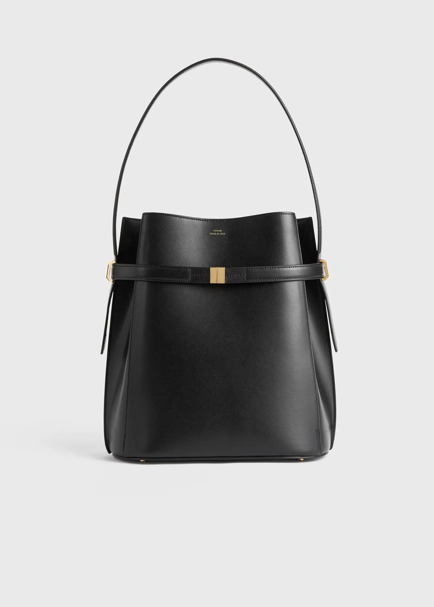 Belted leather bucket bag black