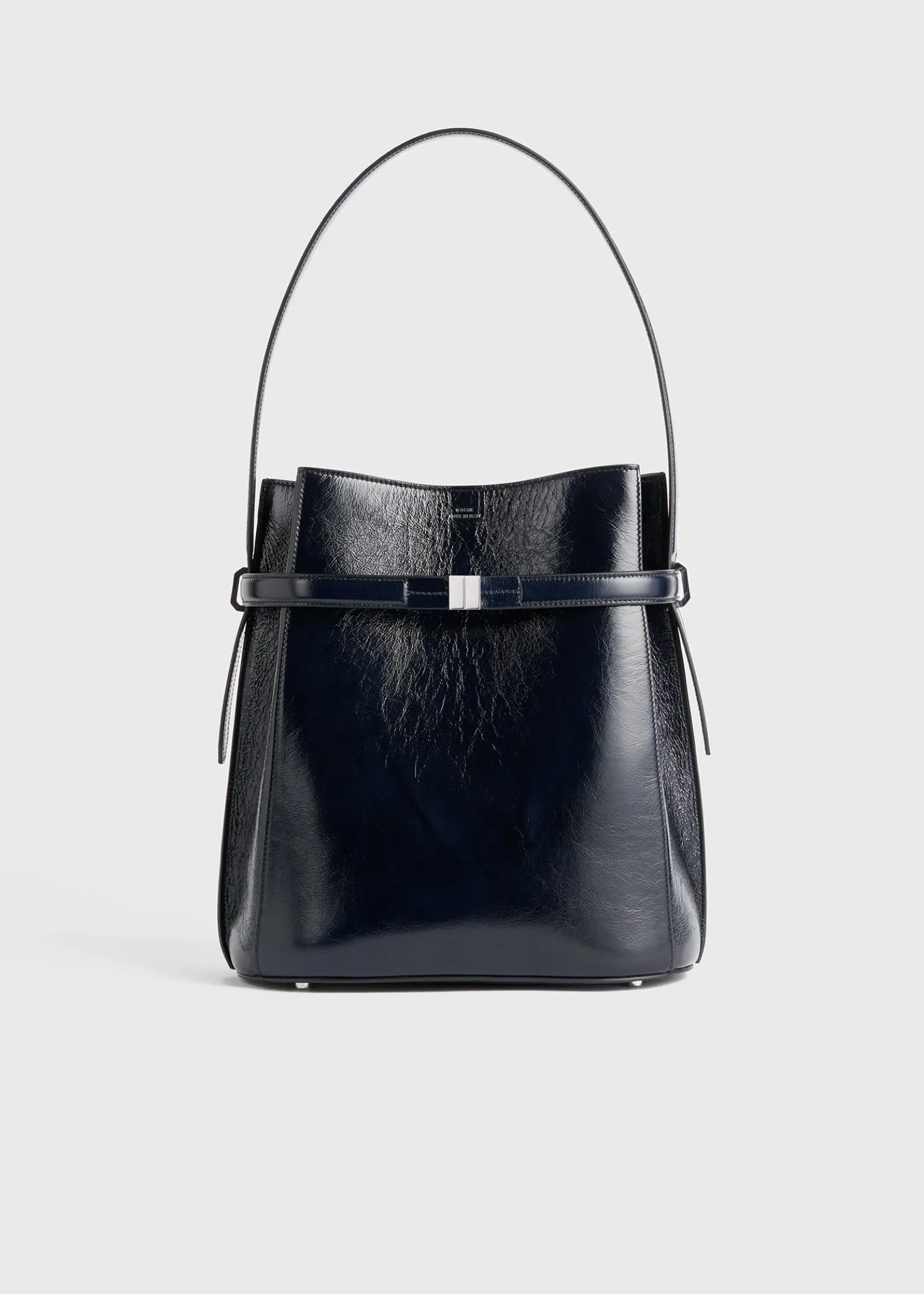 Belted Naplack bucket bag navy
