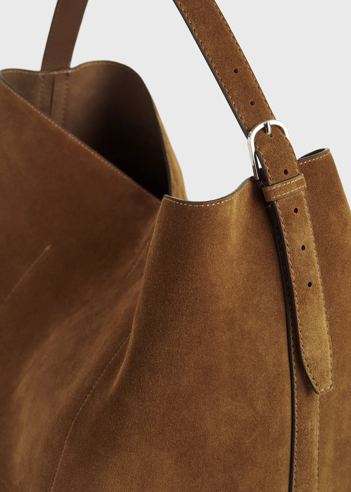 Belted suede tote tan