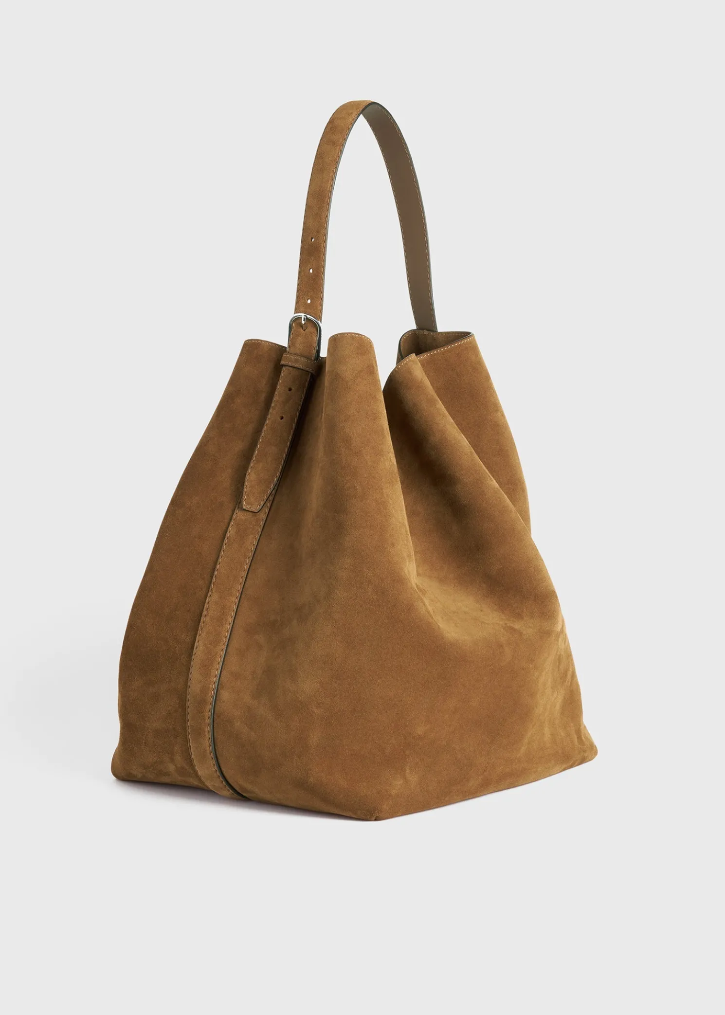 Belted suede tote tan