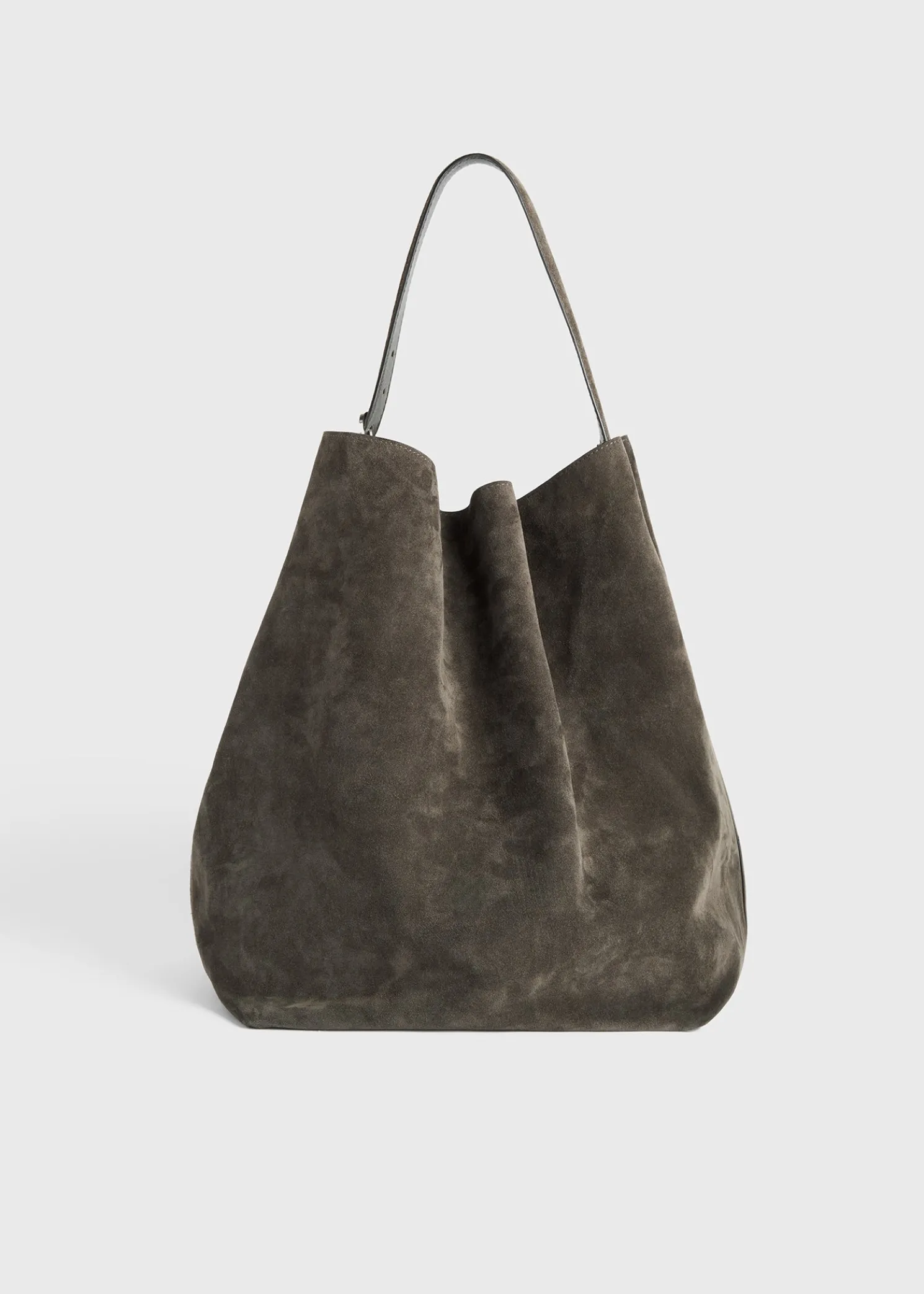 Belted suede tote granite