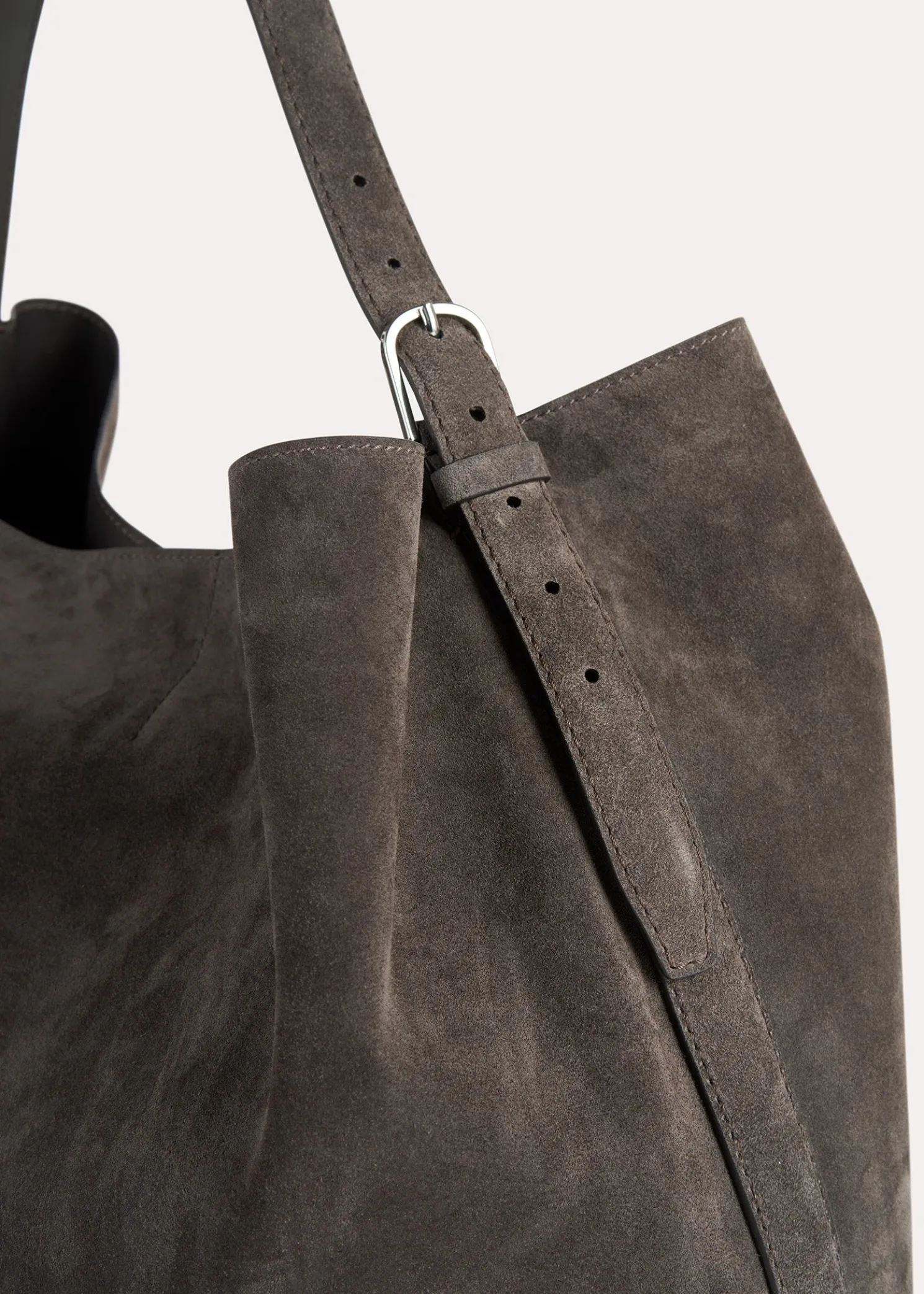 Belted suede tote granite