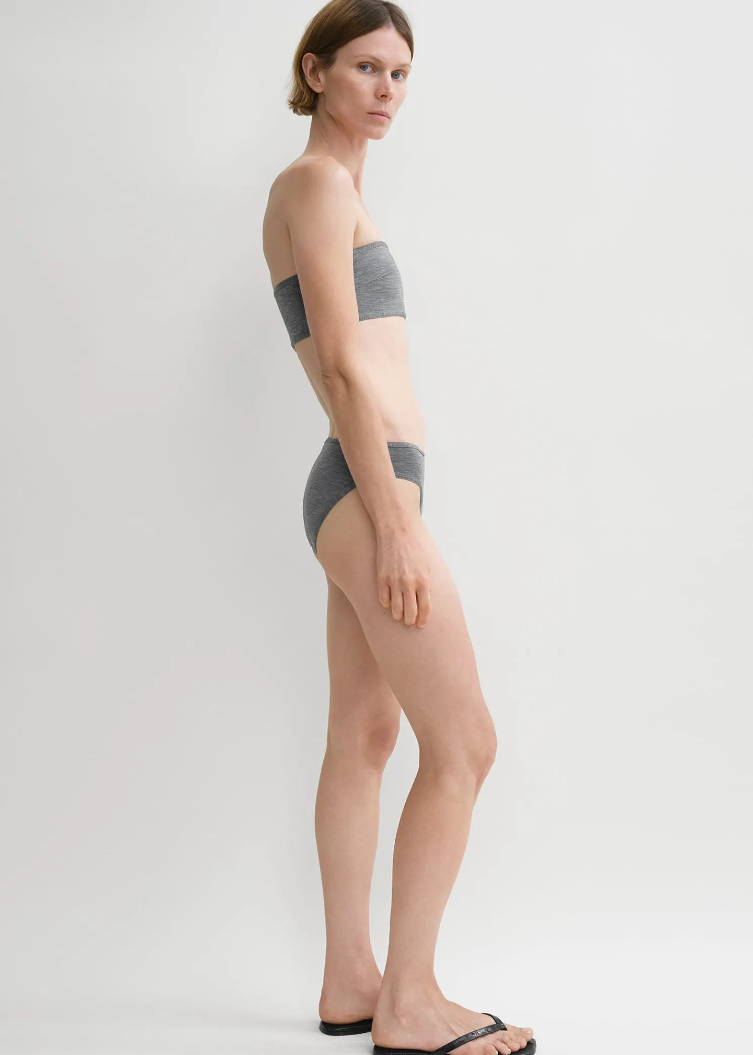 Binding-edge bikini top grey melange