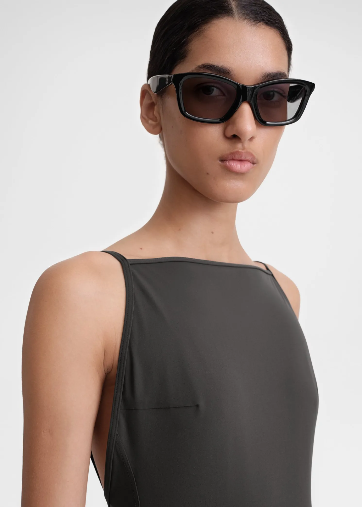 Boat-neck swimsuit anthracite