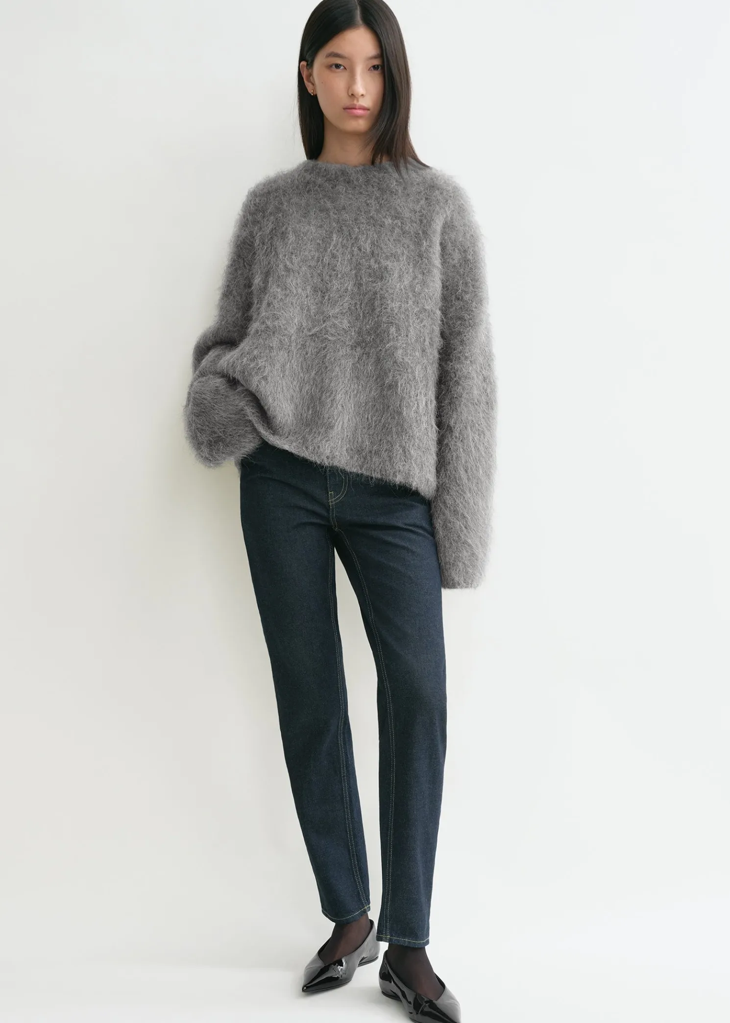 Boxy alpaca knit dark grey melange