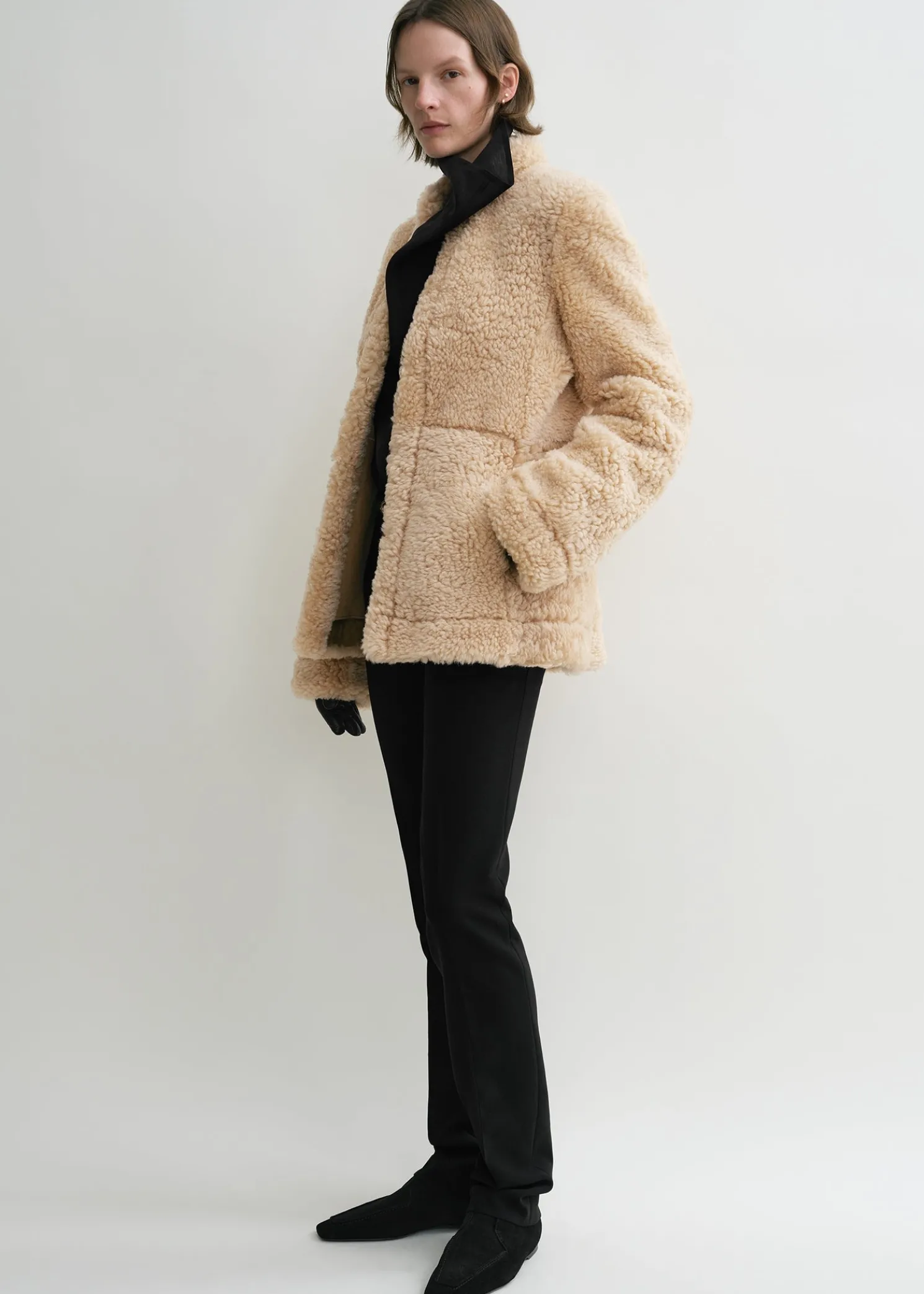 Cinched shearling jacket butter