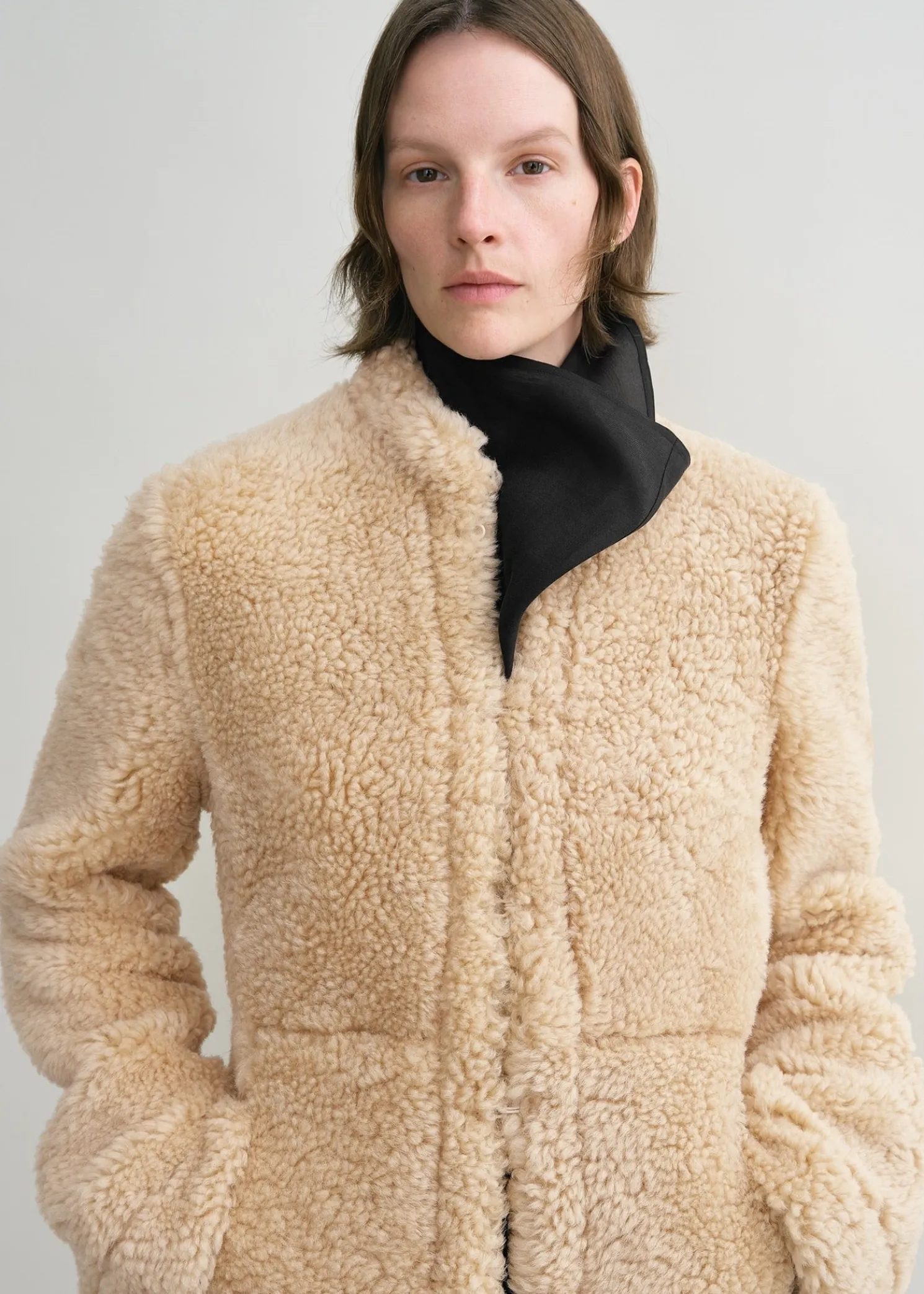 Cinched shearling jacket butter