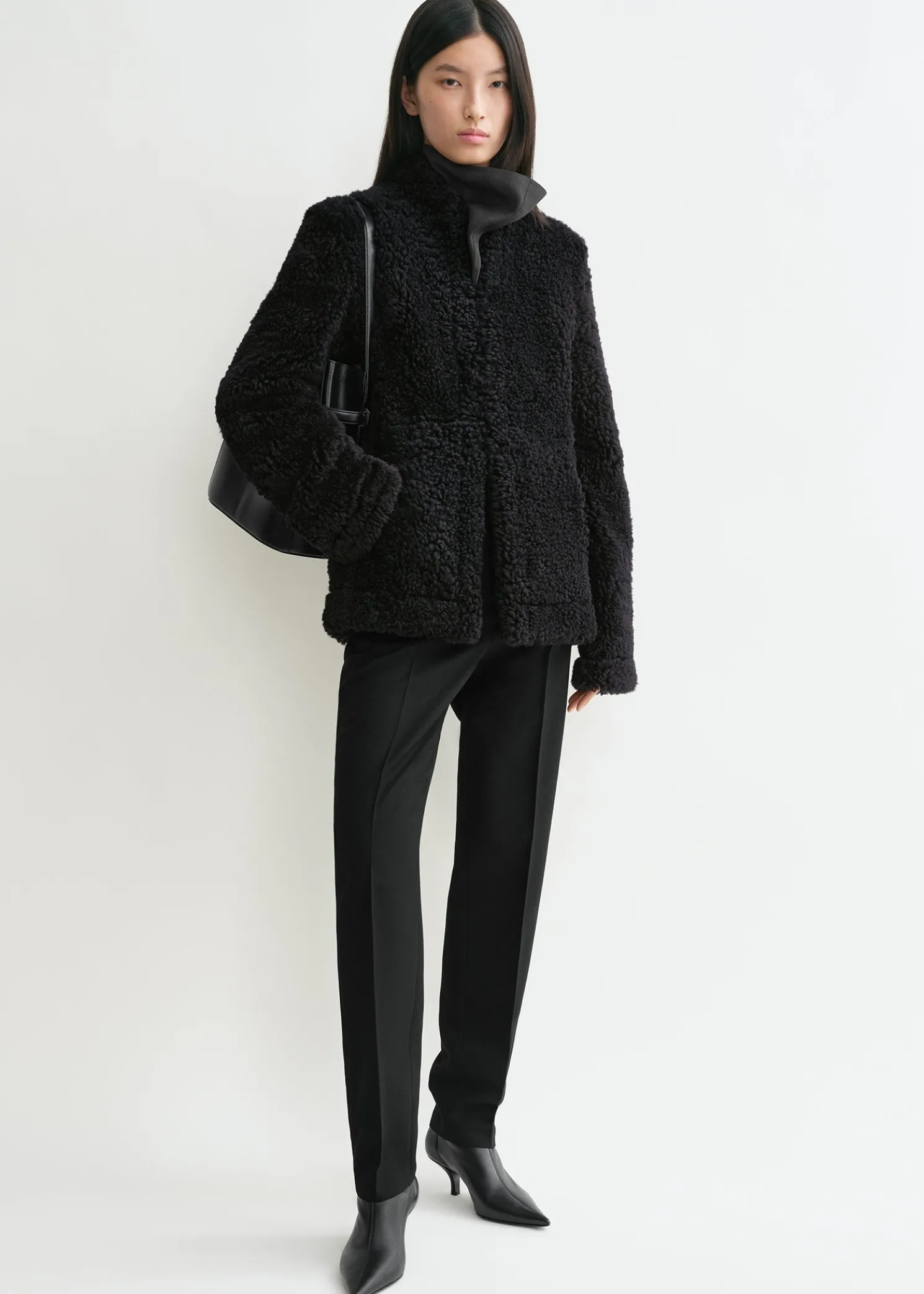Cinched shearling jacket navy