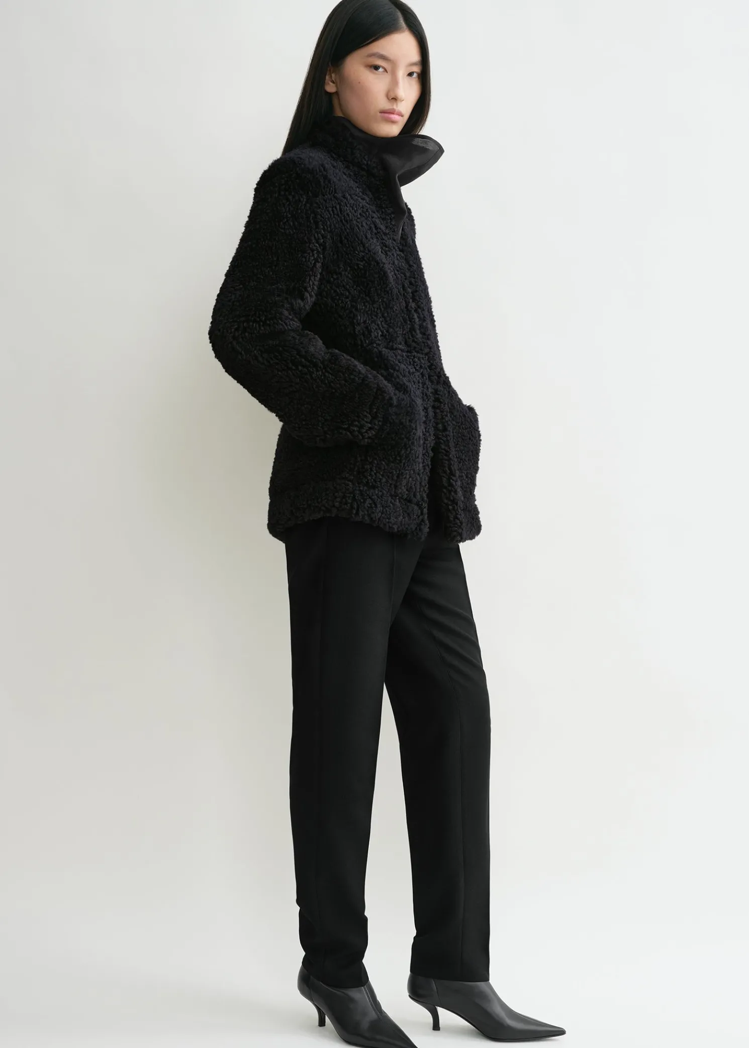 Cinched shearling jacket navy