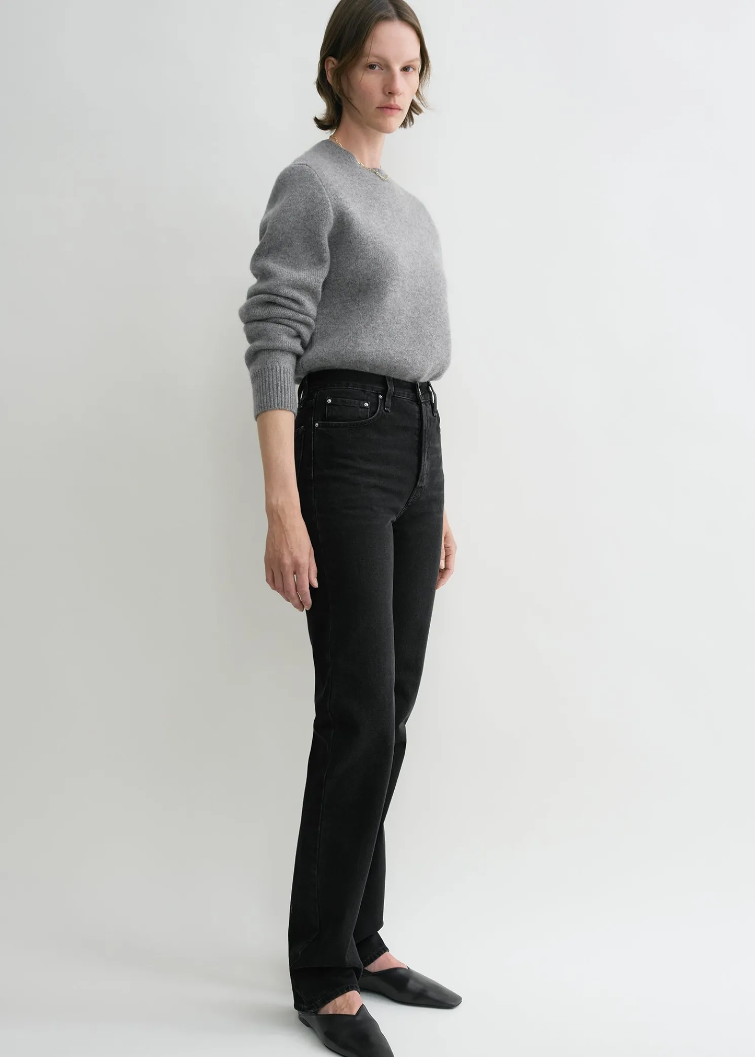 Classic cut denim full length faded black