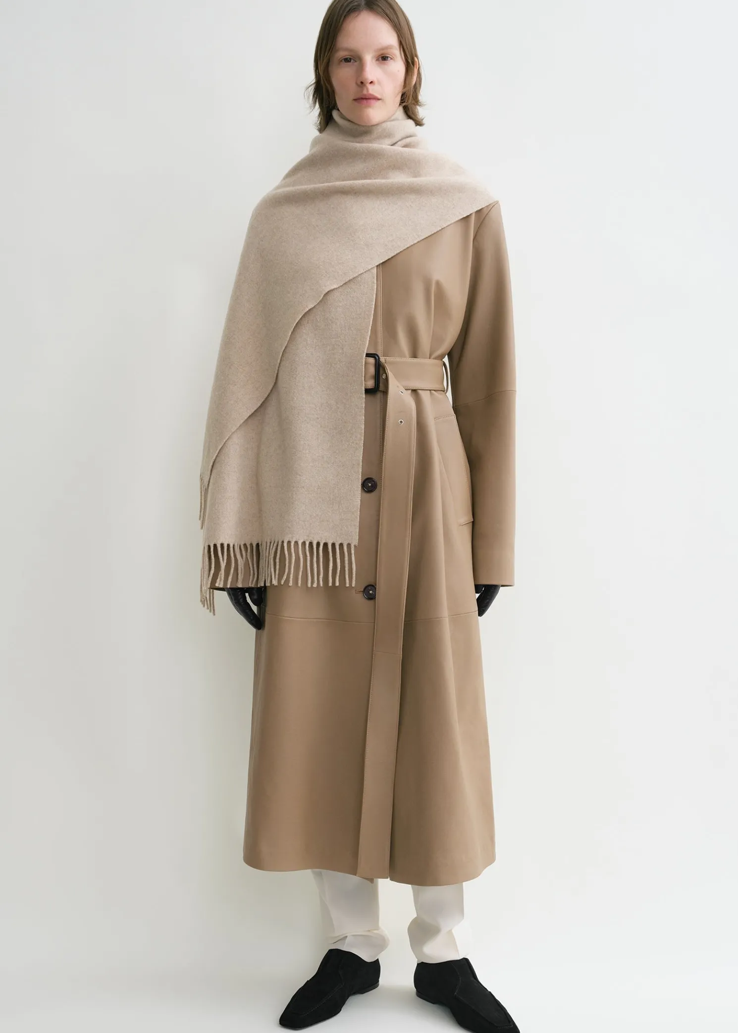 Classic wool scarf light beige mélange