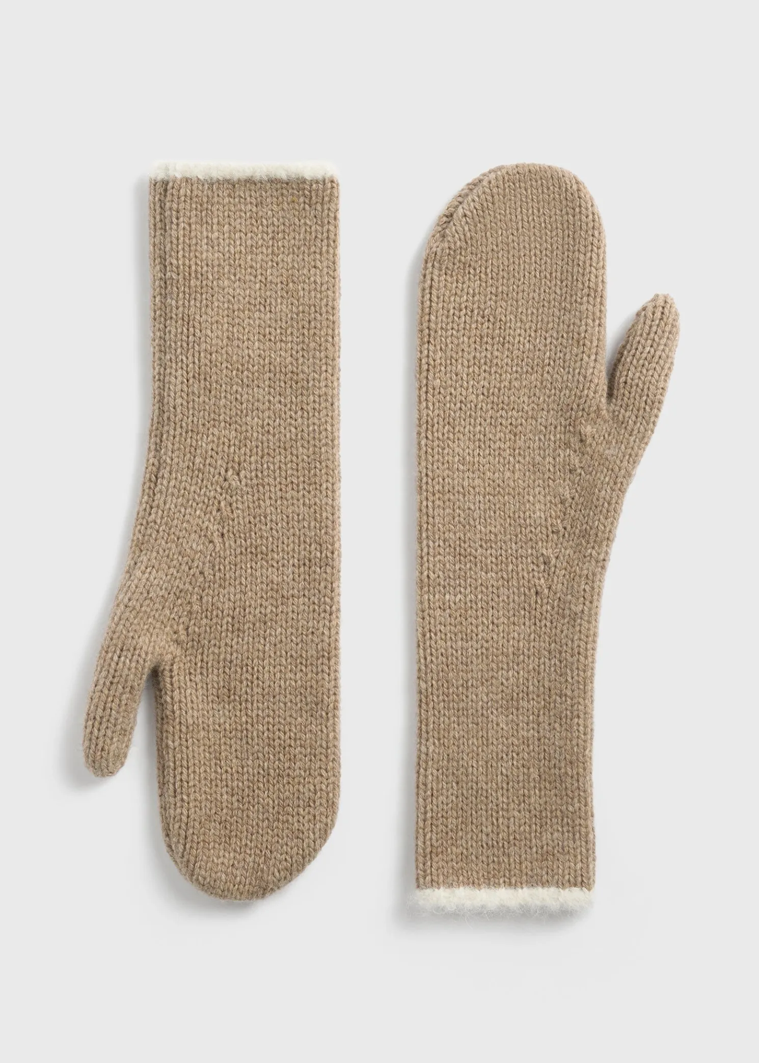 Contrast-edge mittens soft camel