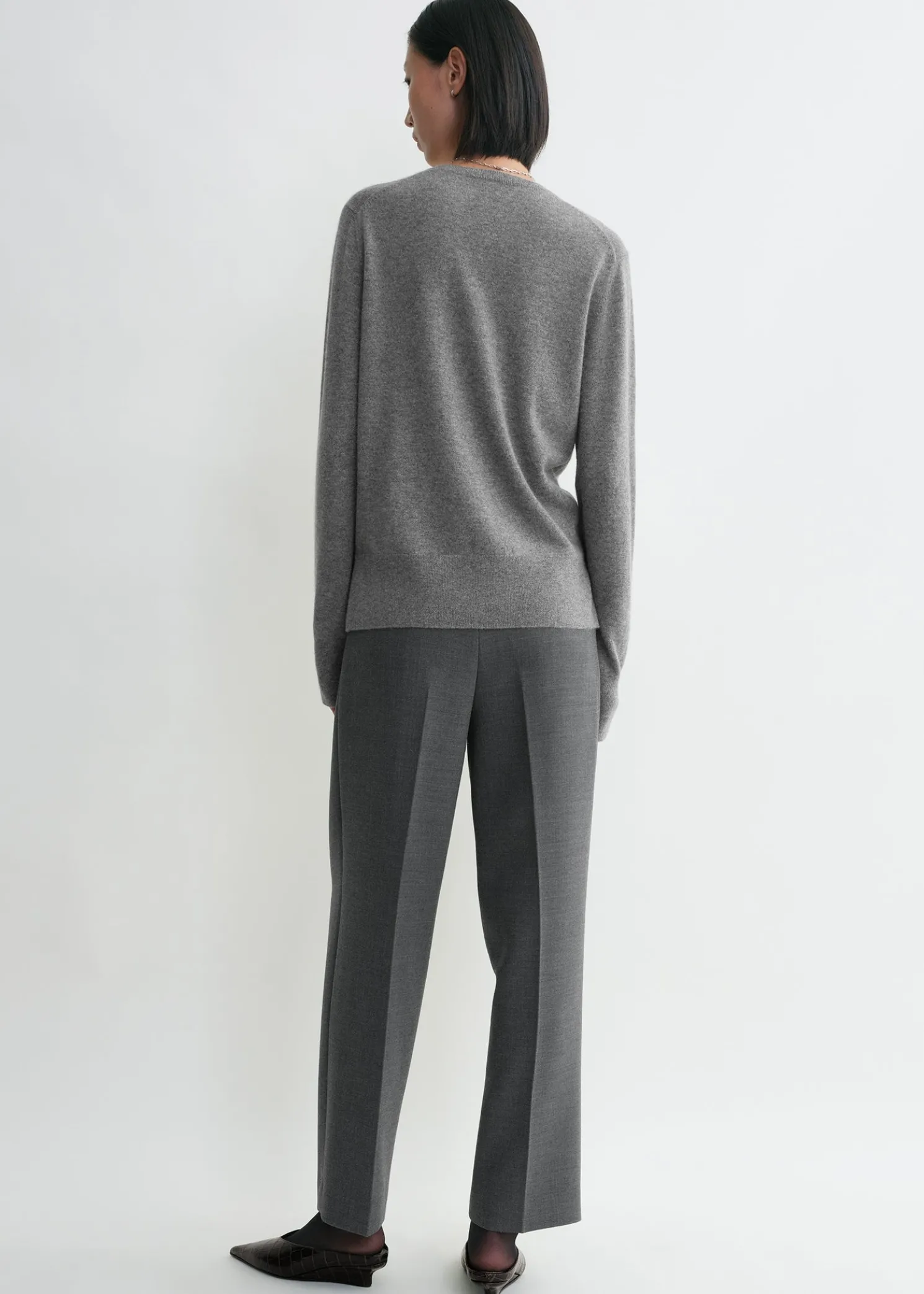 Crew-neck cashmere knit grey melange