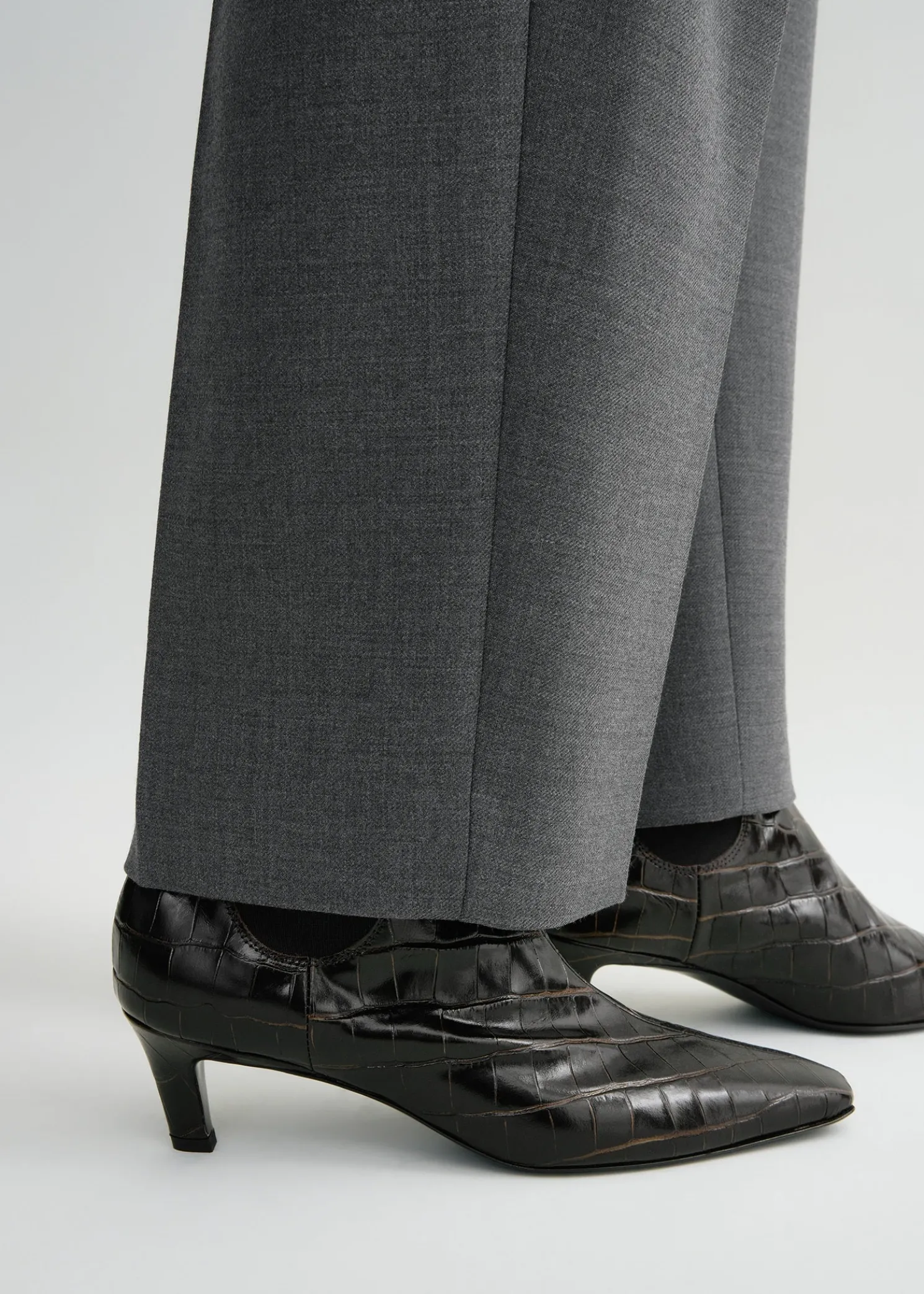 Croco-embossed mid-heel boots dark brown