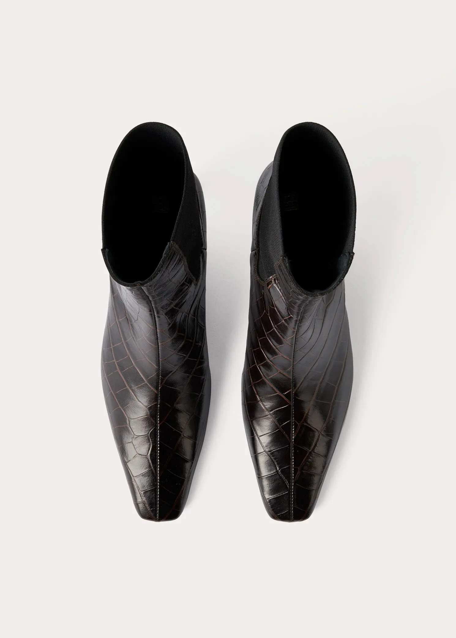 Croco-embossed mid-heel boots dark brown