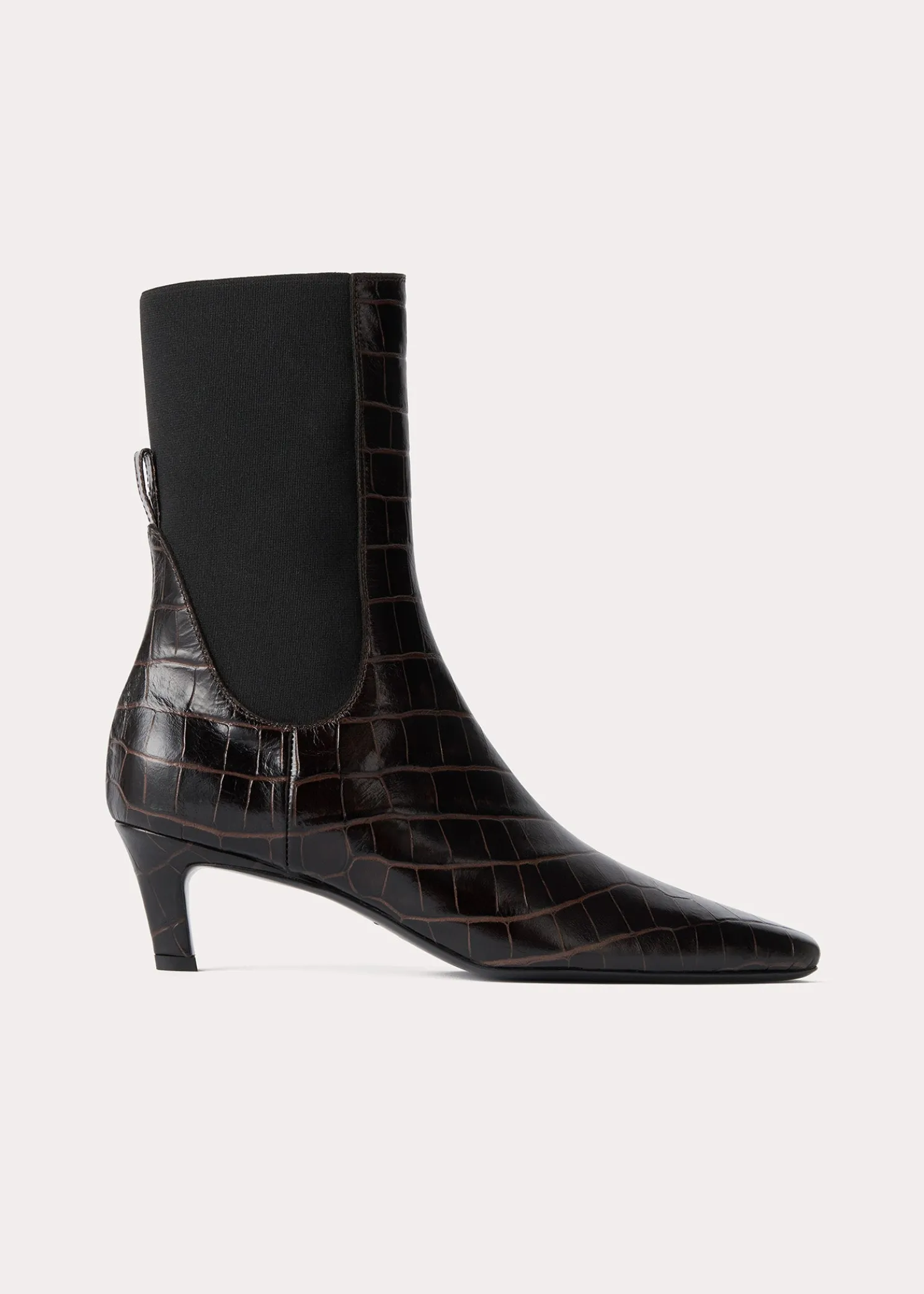 Croco-embossed mid-heel boots dark brown