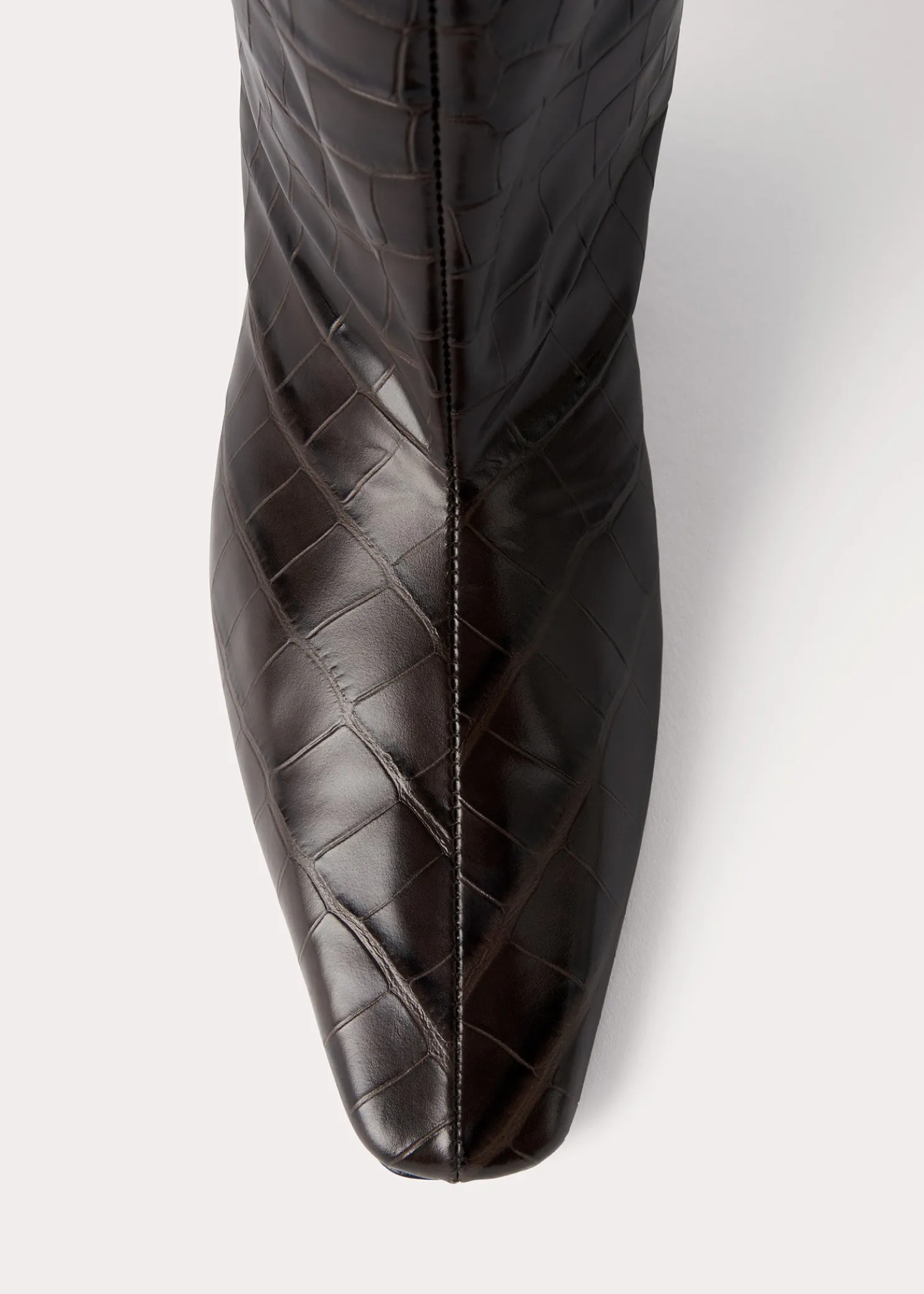 Croco-embossed wide shaft boots dark brown