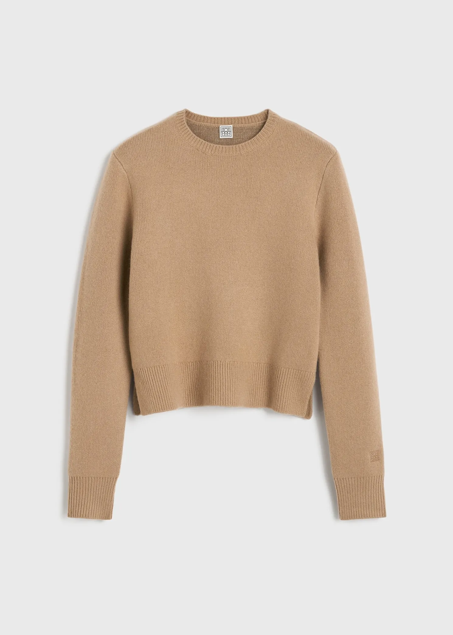 Cropped crew-neck knit camel