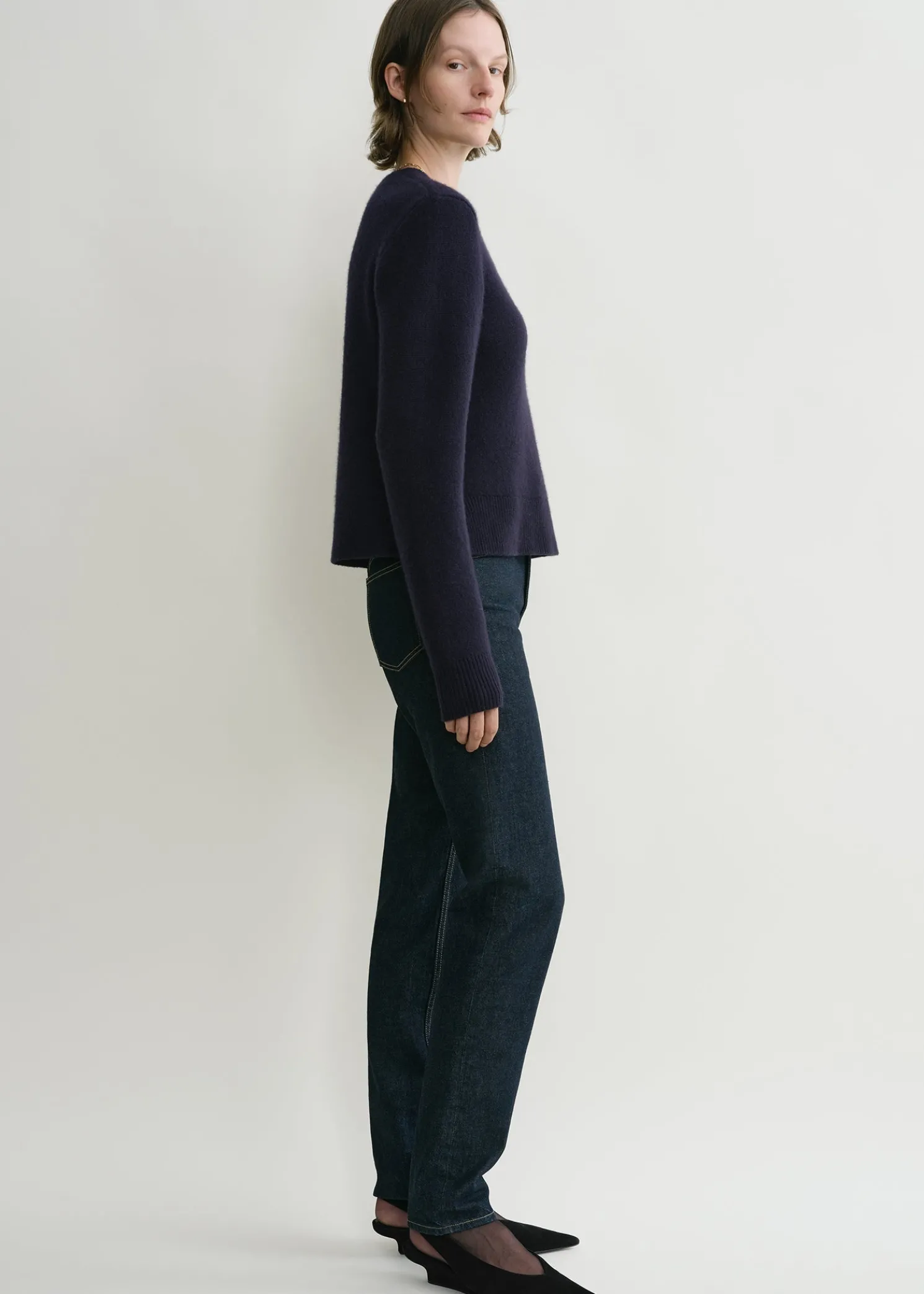 Cropped crew-neck knit navy