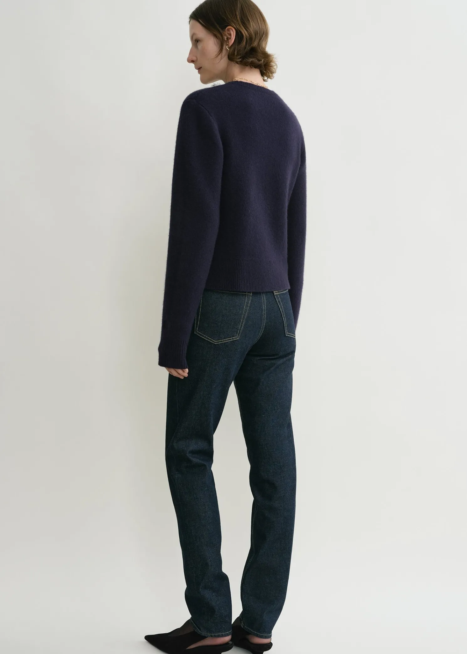 Cropped crew-neck knit navy