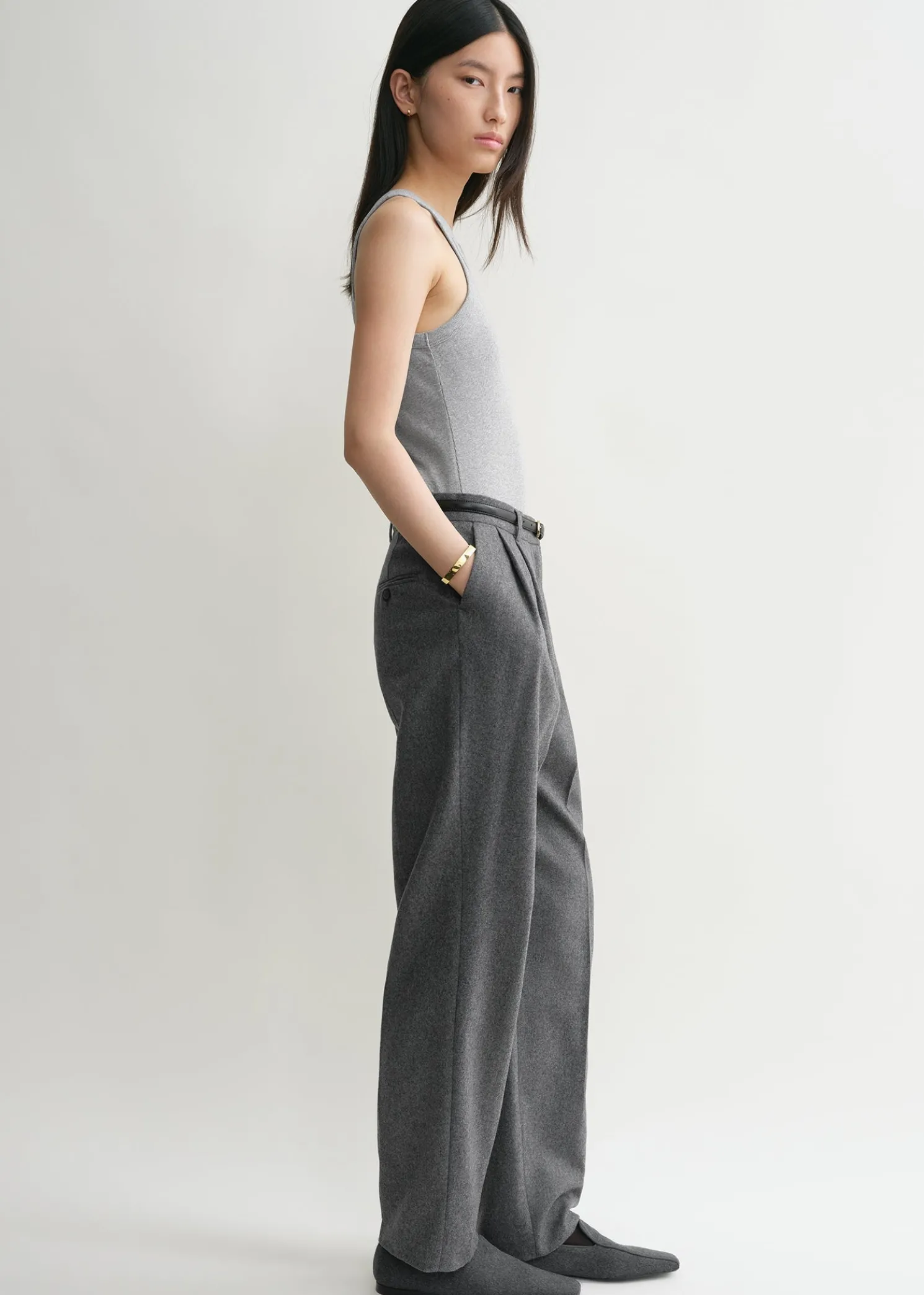 Curved rib tank grey melange