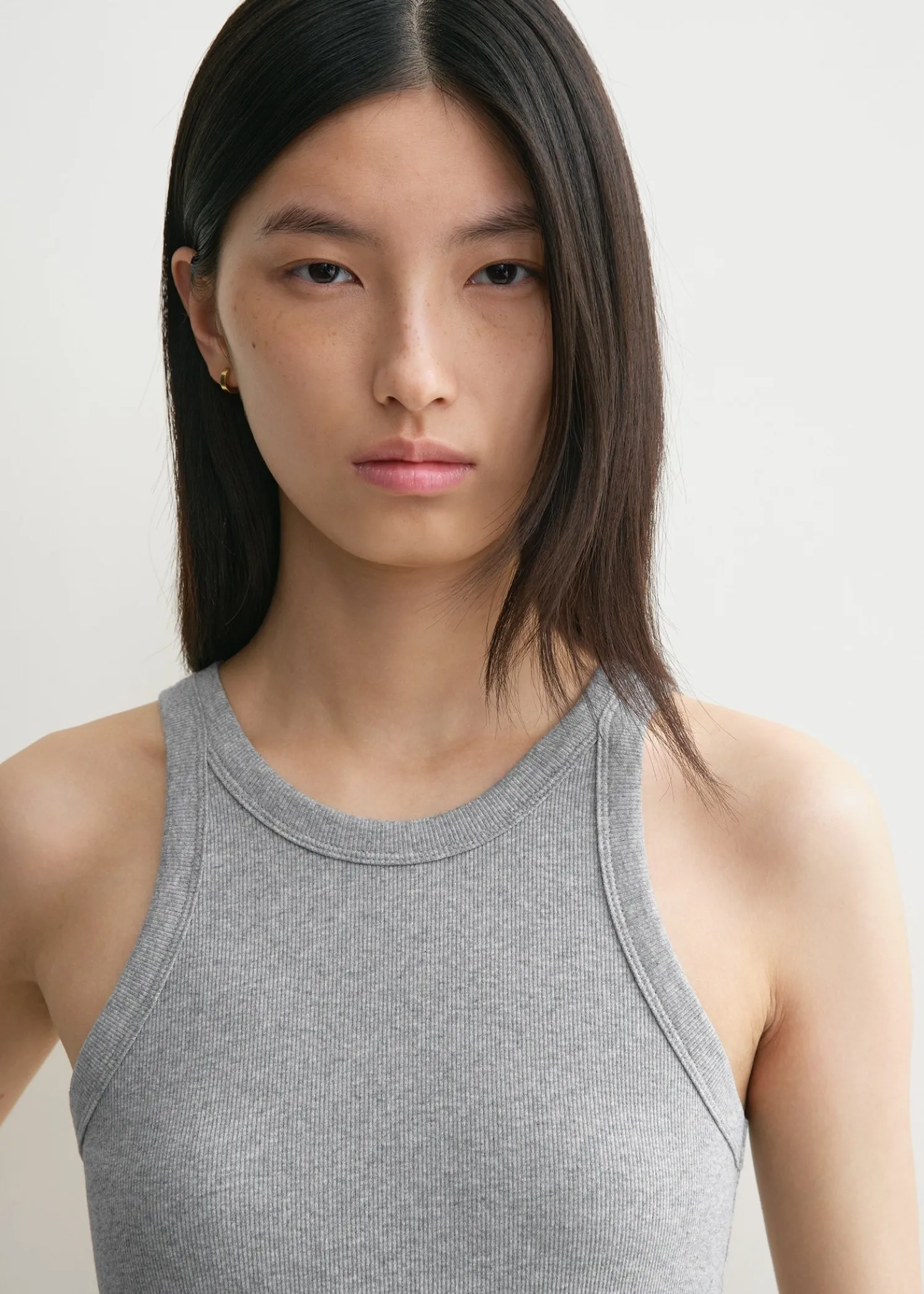 Curved rib tank grey melange