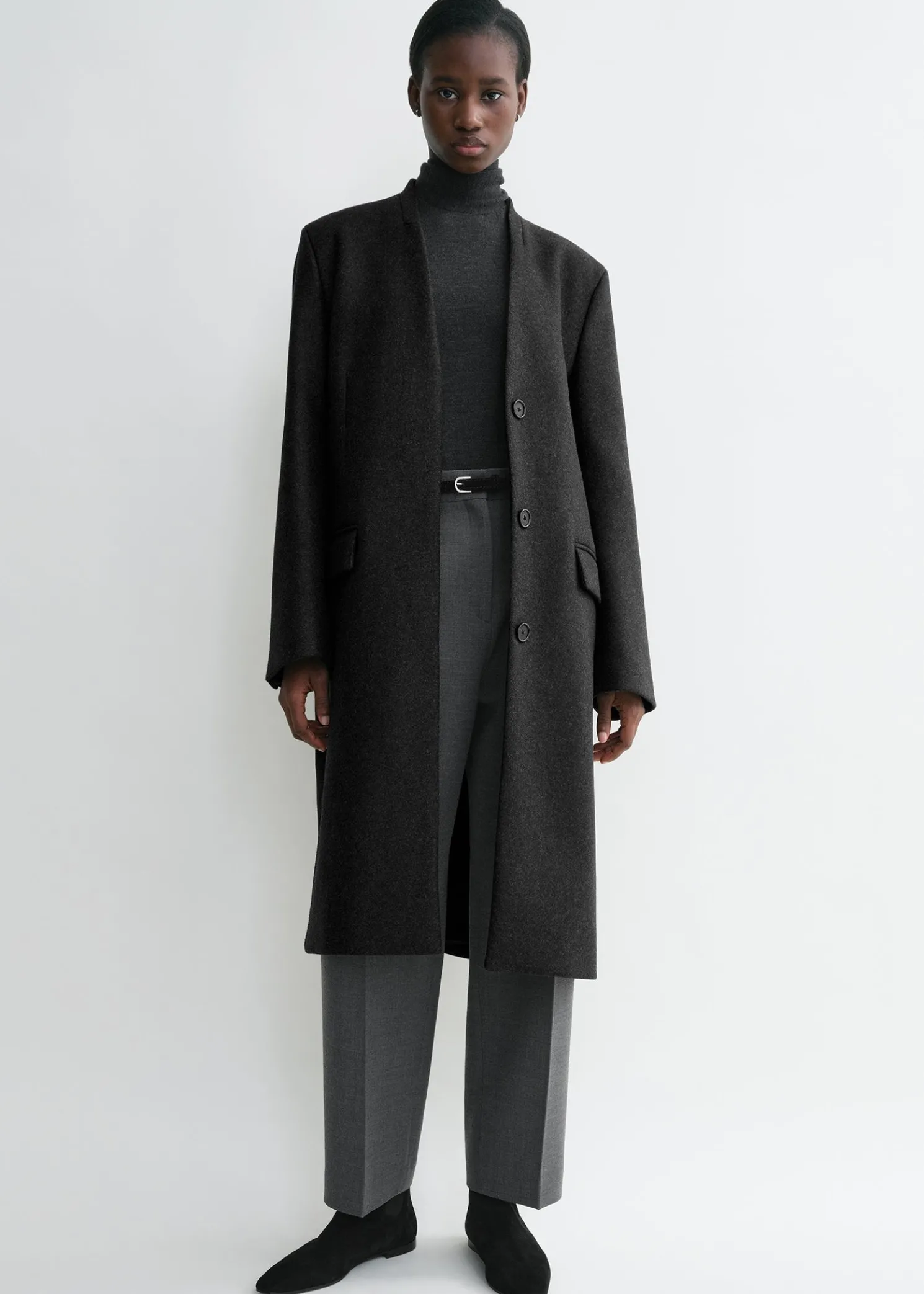 Deep pleat coat charcoal melange