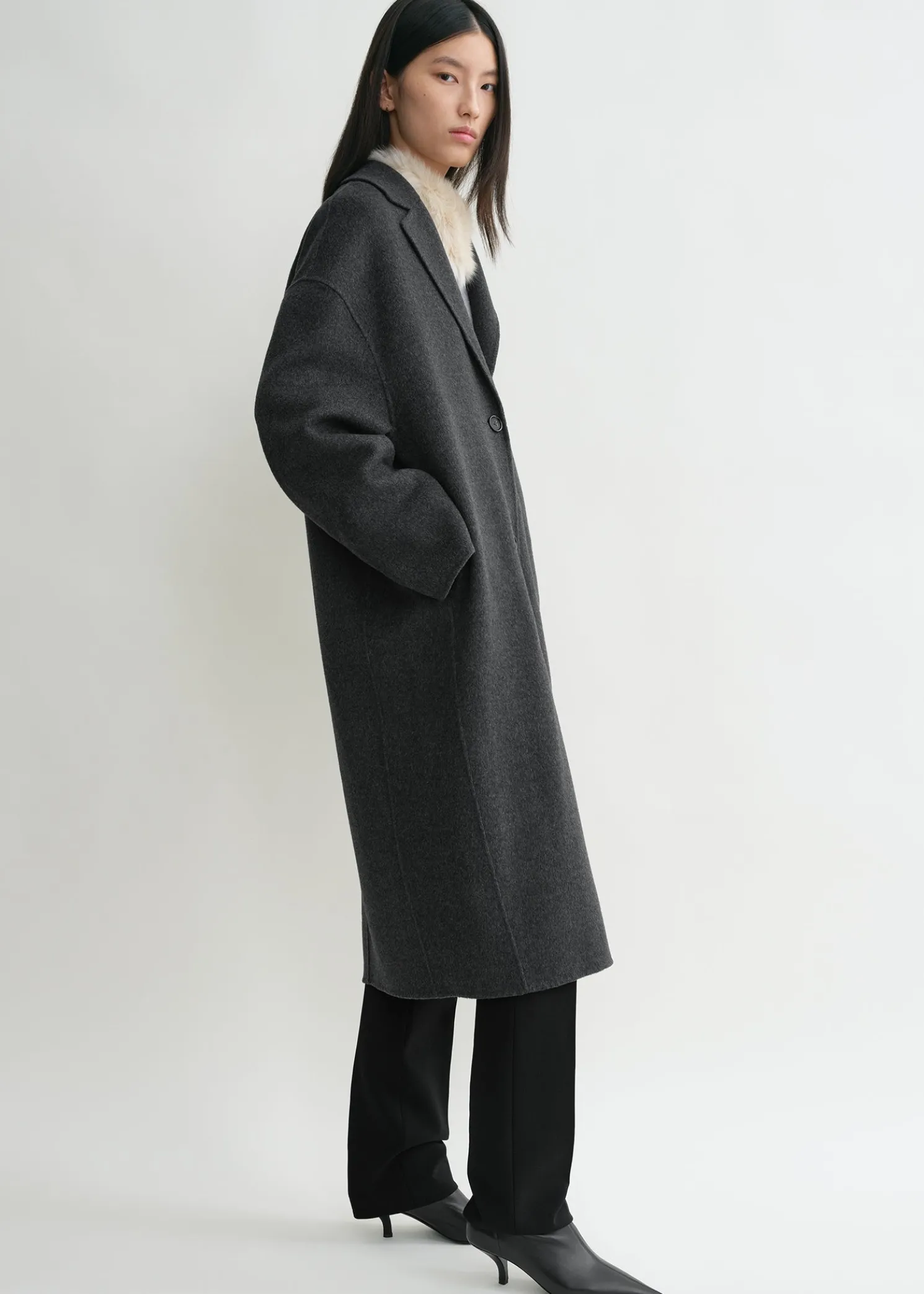 Doublé cocoon coat charcoal melange