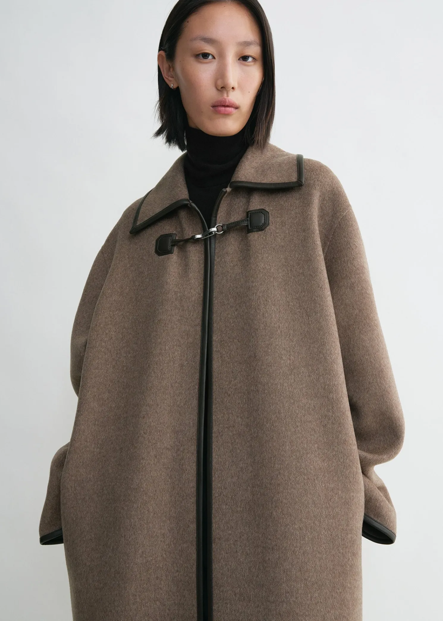 Double clasp coat oak melange