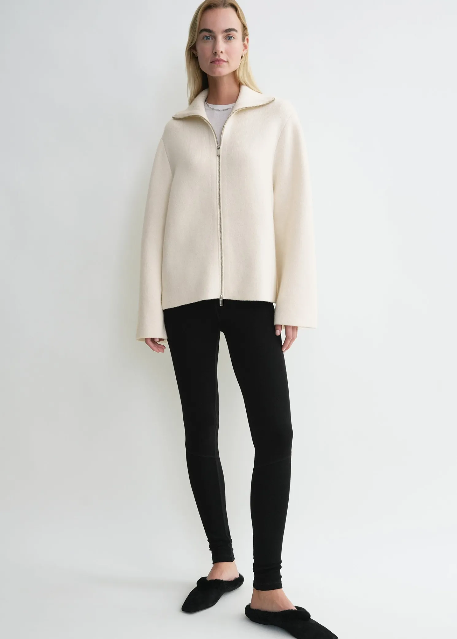 Double-knit zip sweater off-white