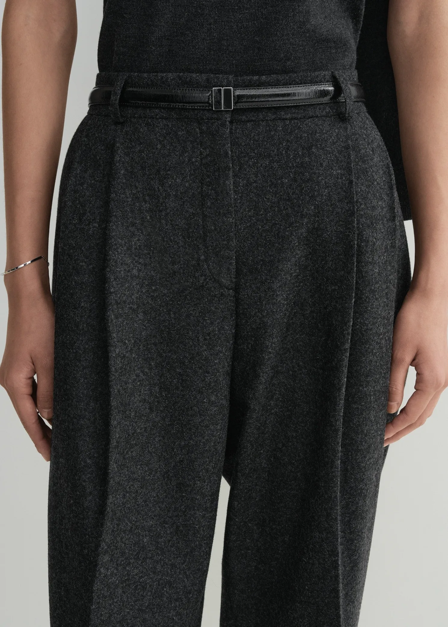 Double-pleated tailored trousers charcoal melange