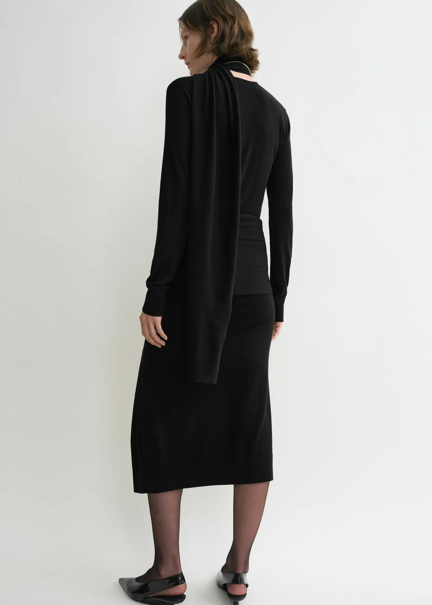 Draped fine knit skirt black