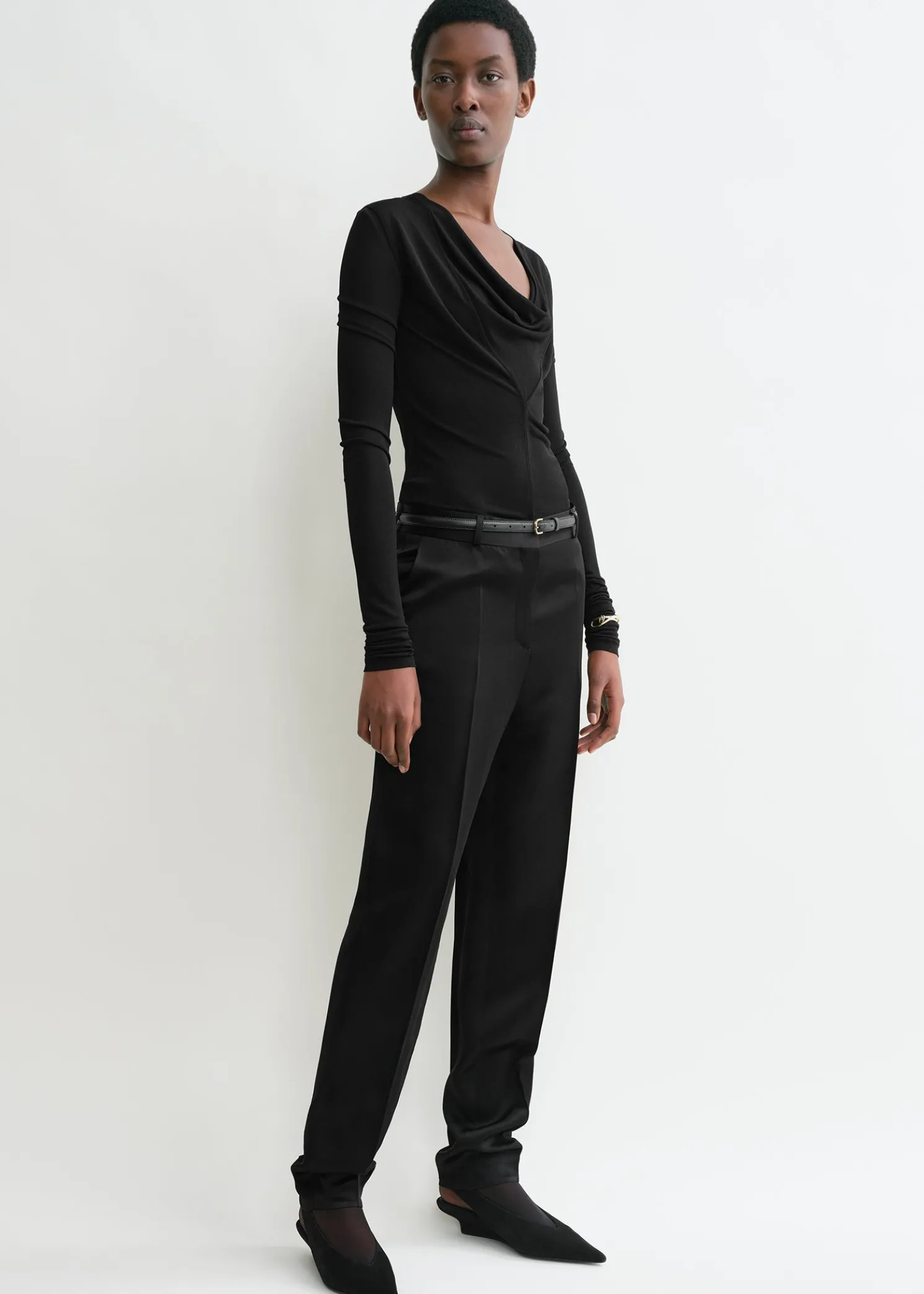 Draped V-neck top black