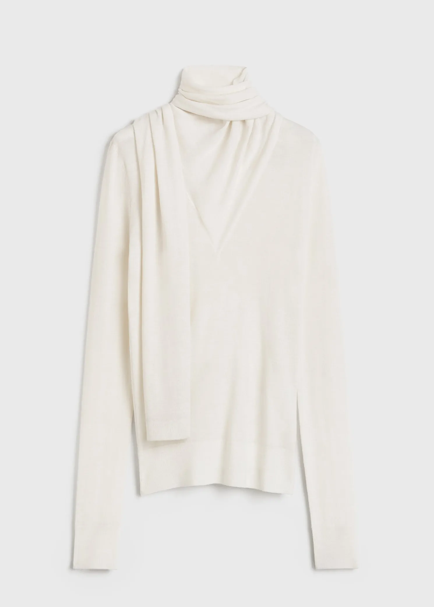 Draped-scarf fine knit off-white