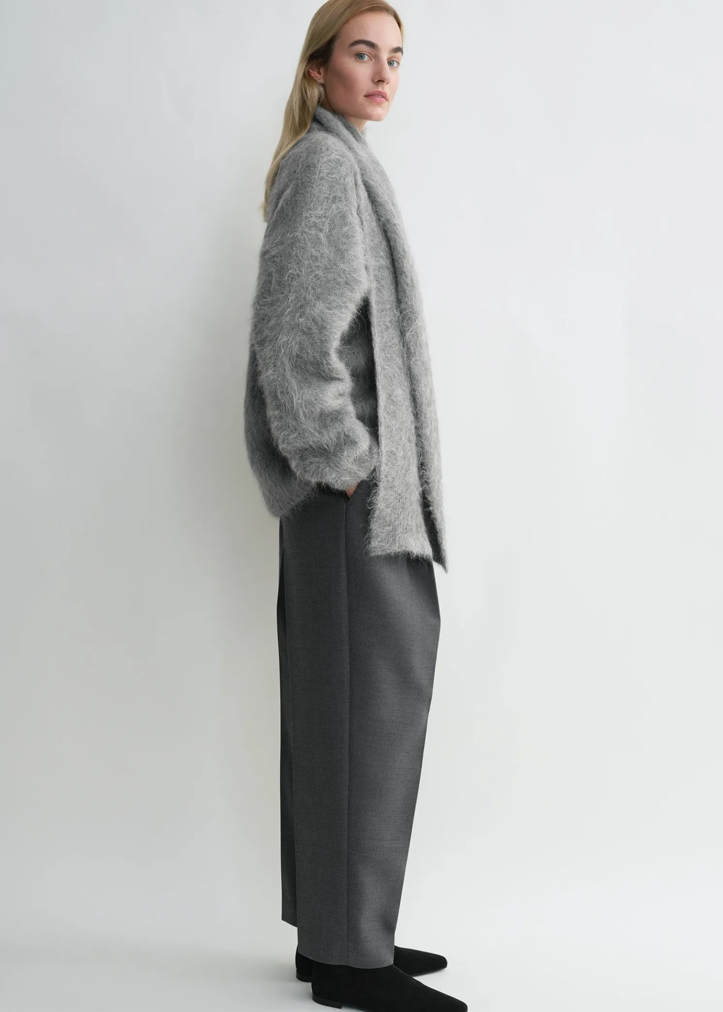Draped-scarf knit grey melange