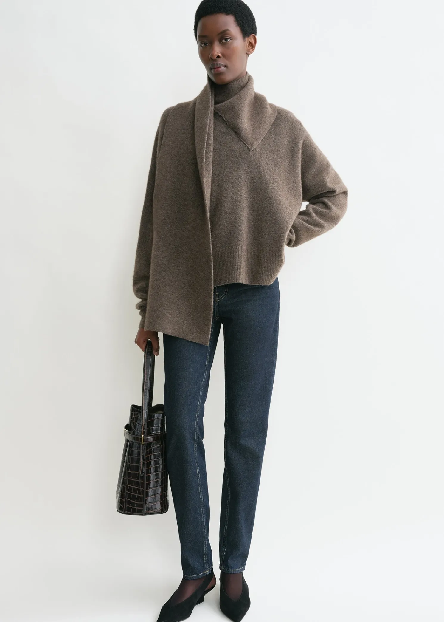 Draped-scarf knit truffle