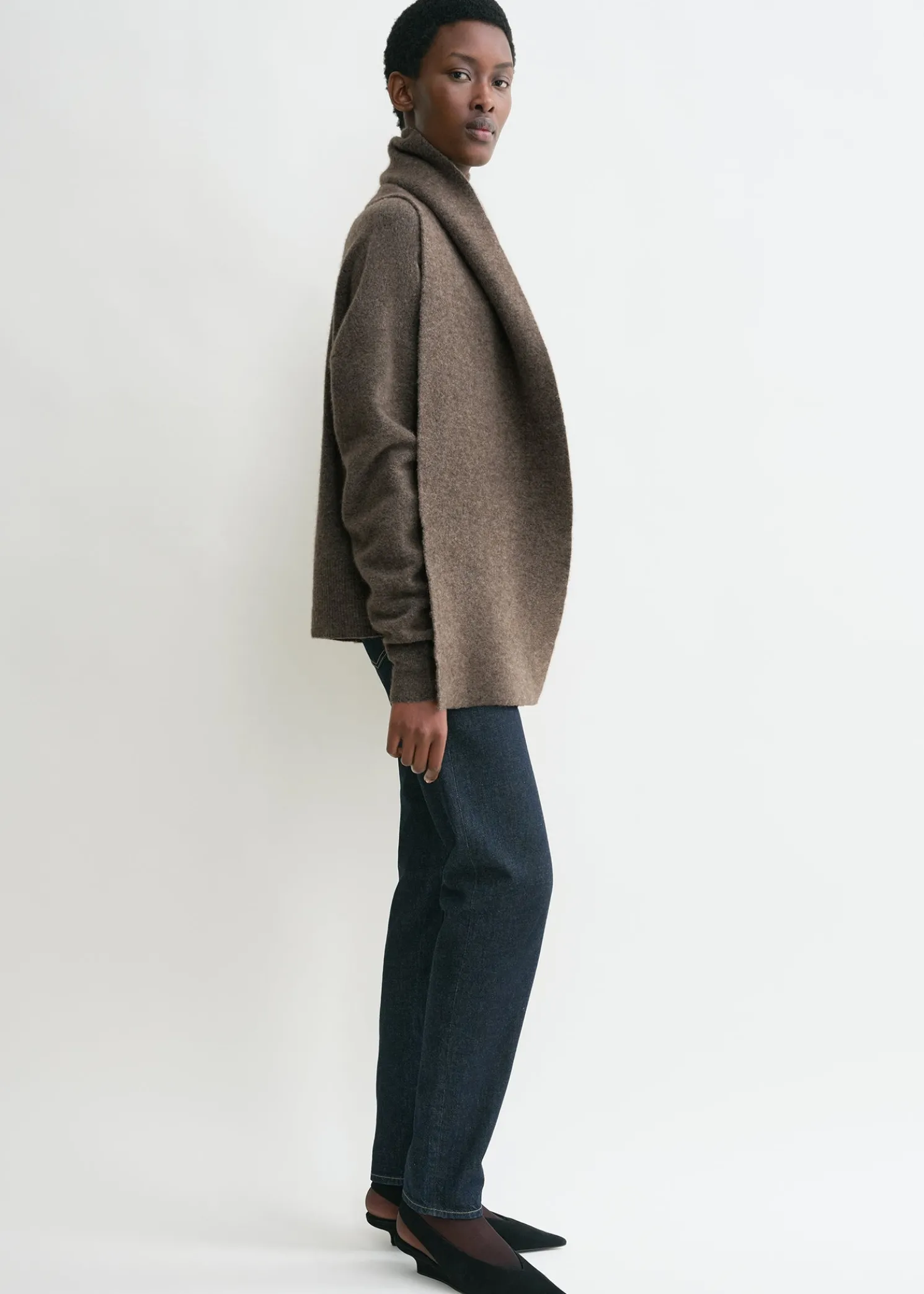 Draped-scarf knit truffle