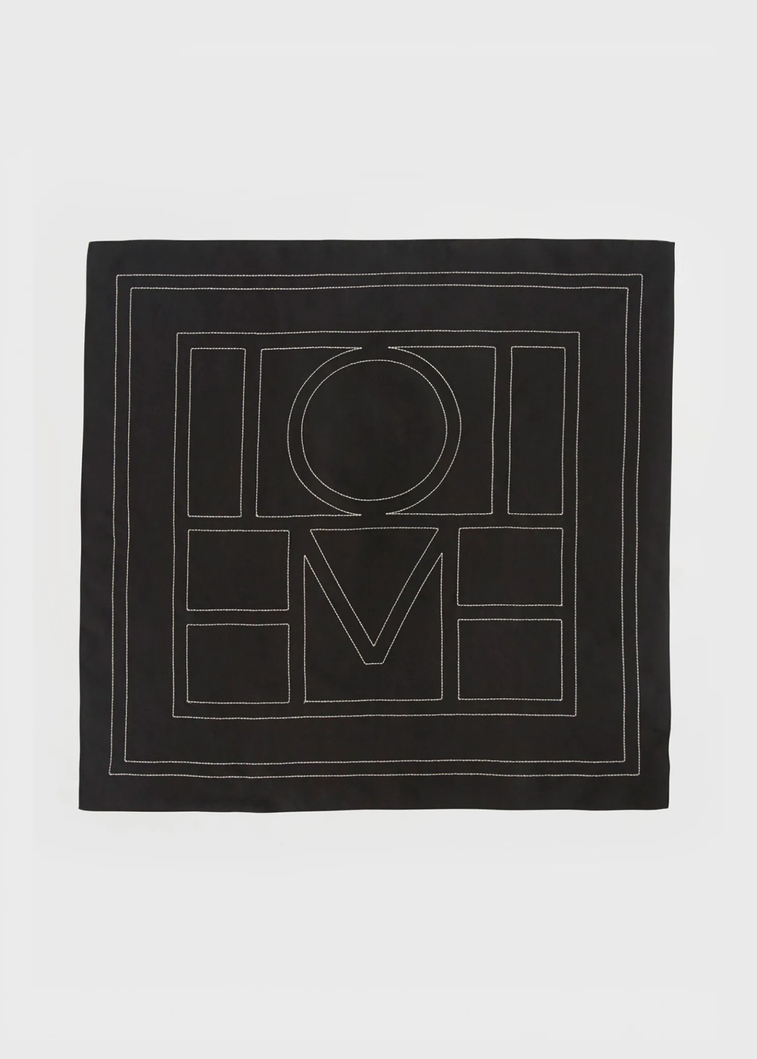 Embroidered monogram silk scarf black