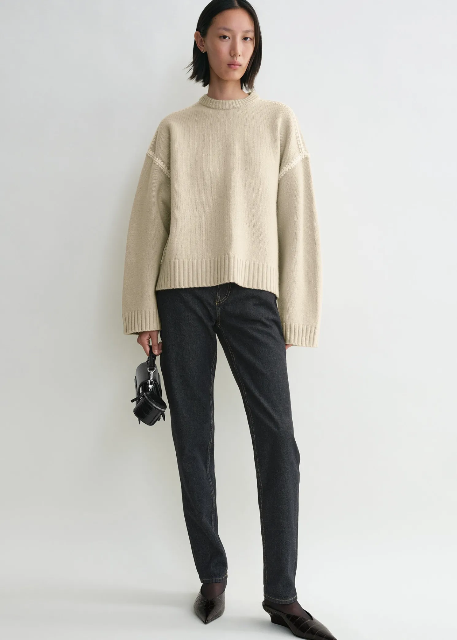Embroidered wool cashmere knit harvest
