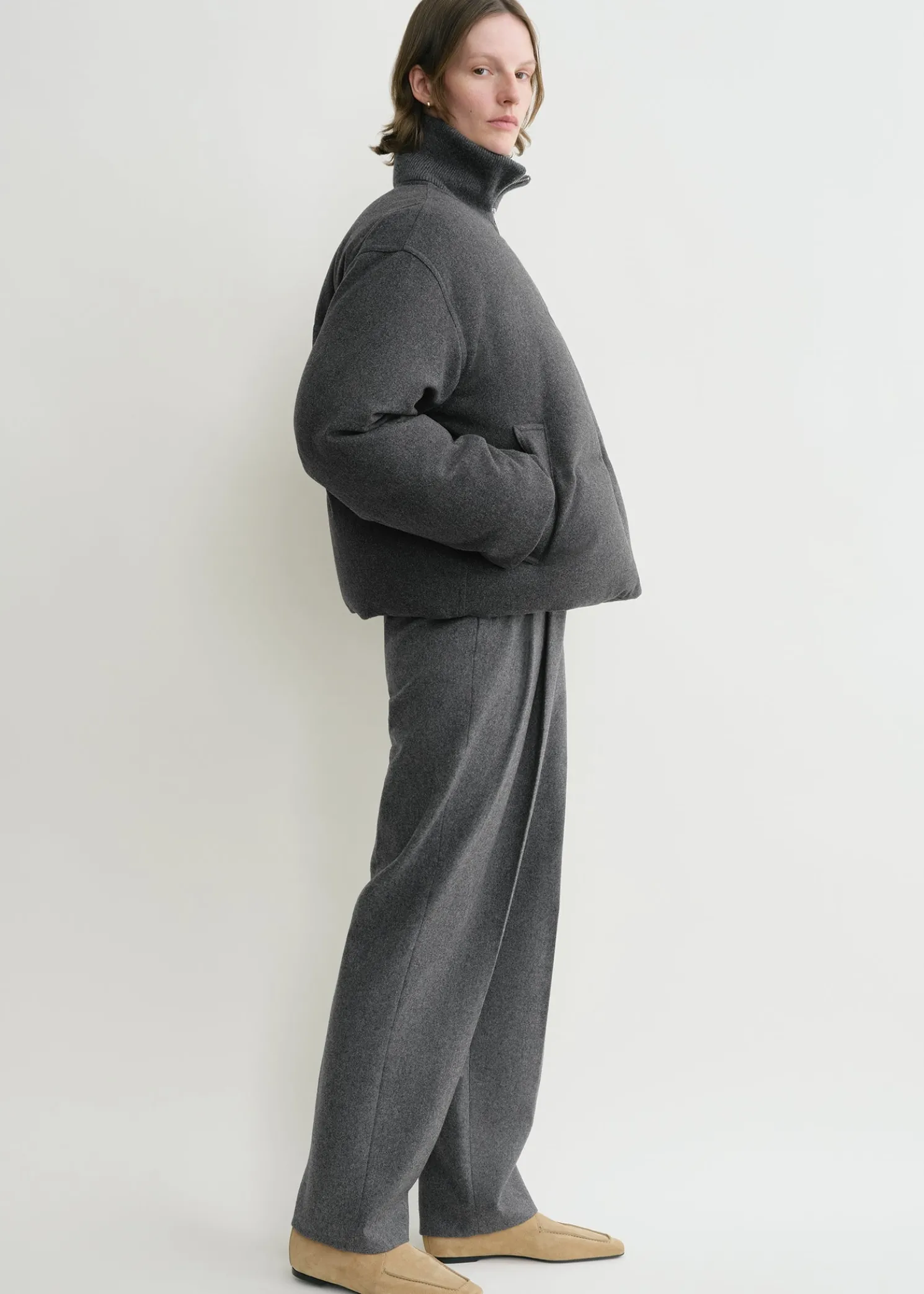 Flannel puffer jacket grey mélange