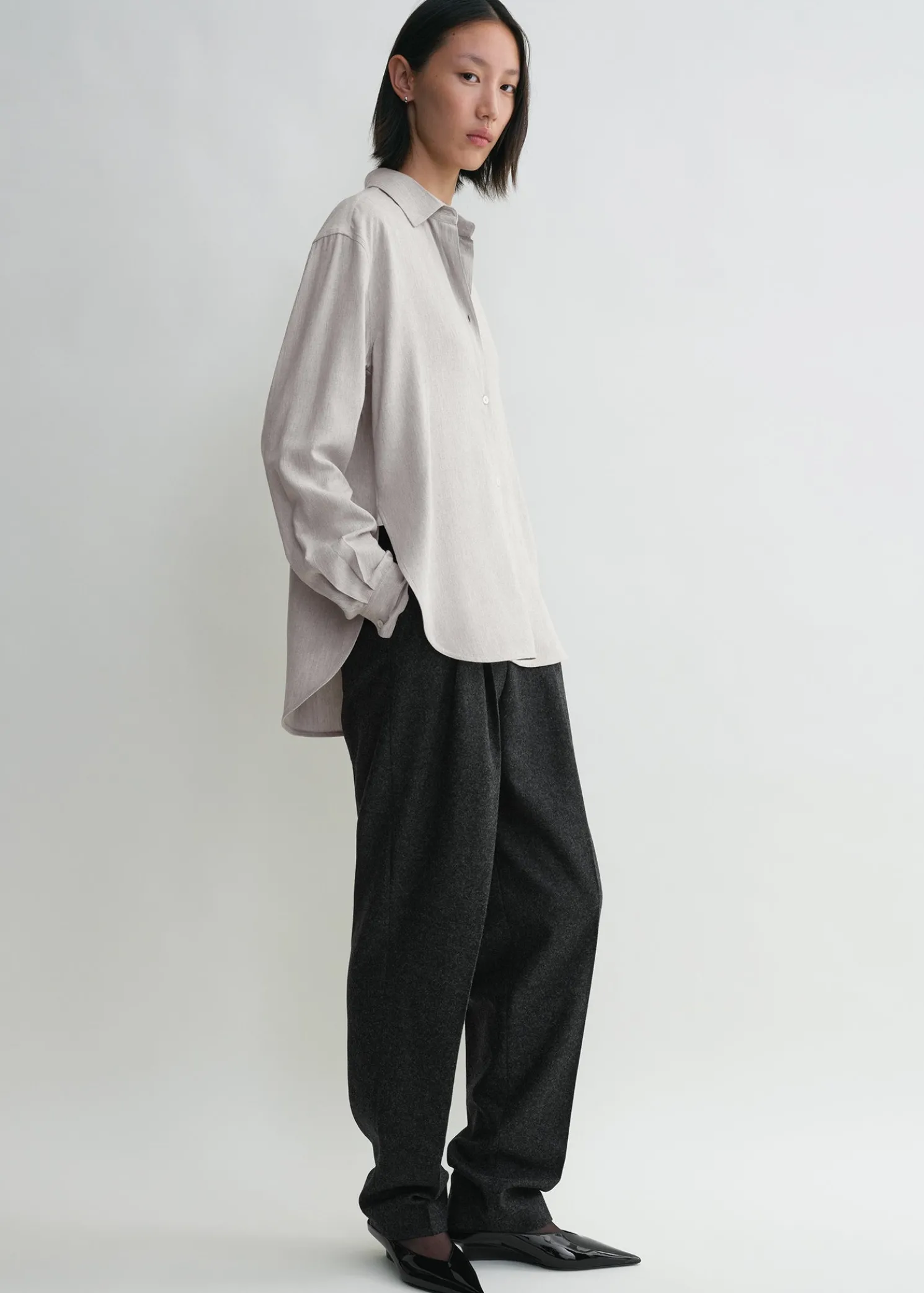 Fluid viscose-blend shirt pale grey mélange