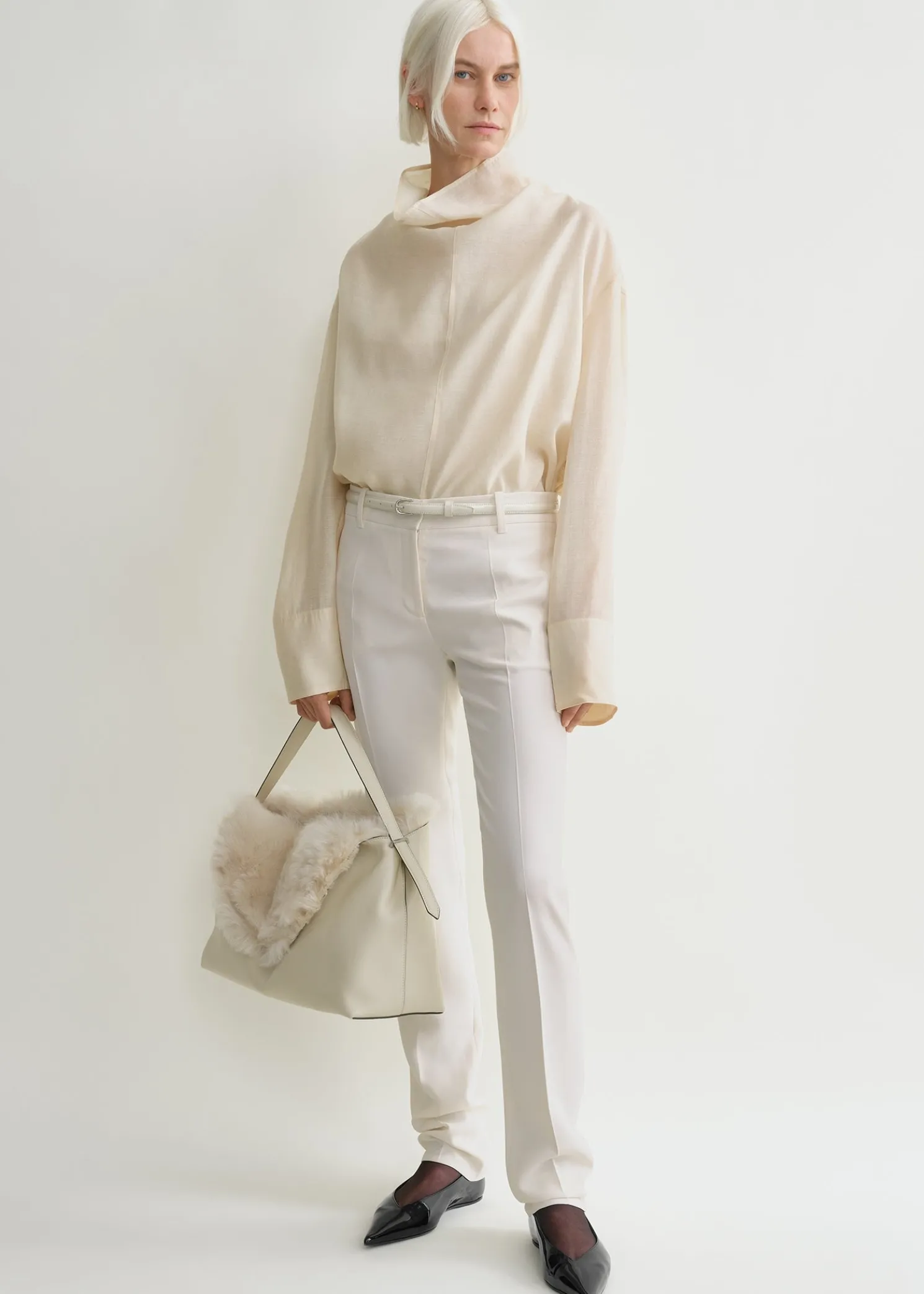 Funnel-neck organza blouse ecru