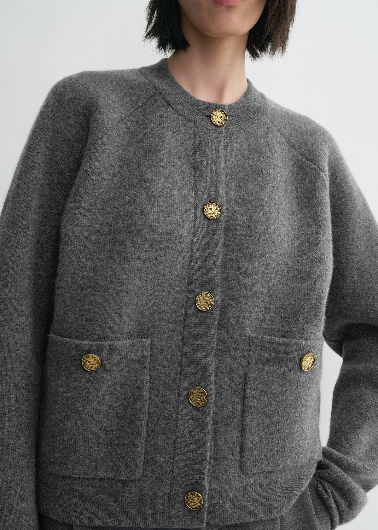 Hammered button cardigan grey melange