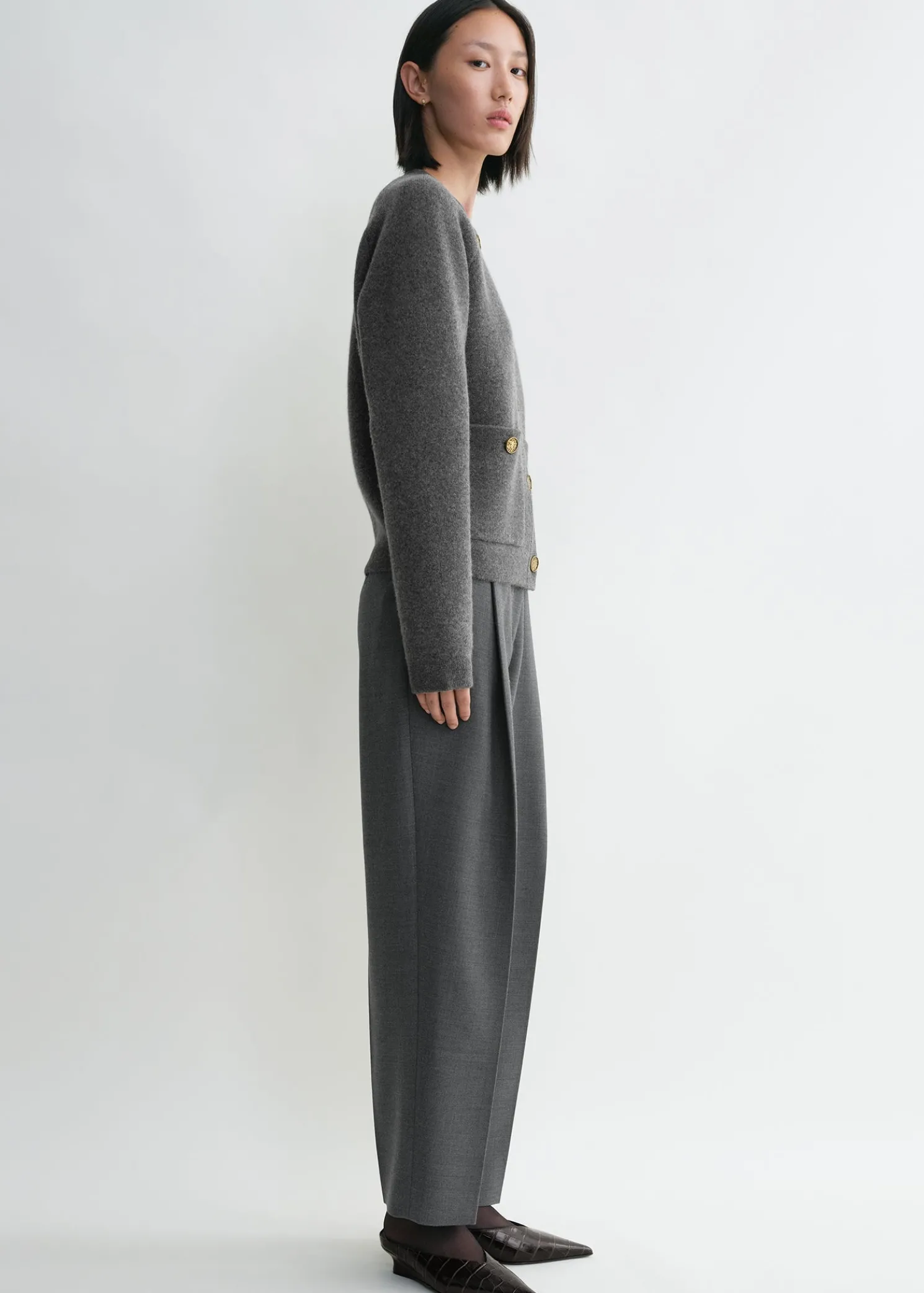 Hammered button cardigan grey melange