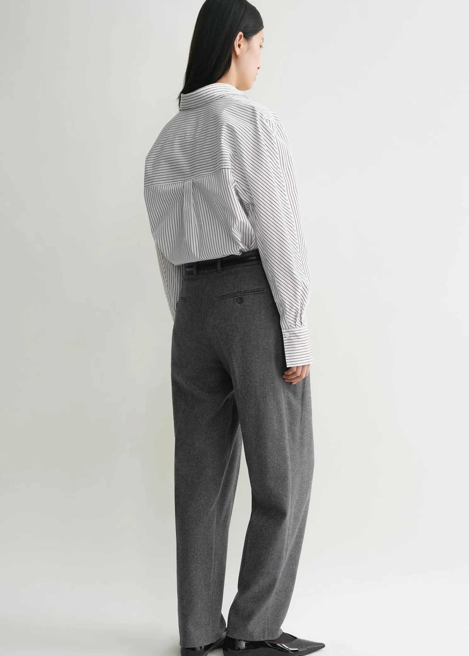 Kimono-sleeve poplin shirt white/brown