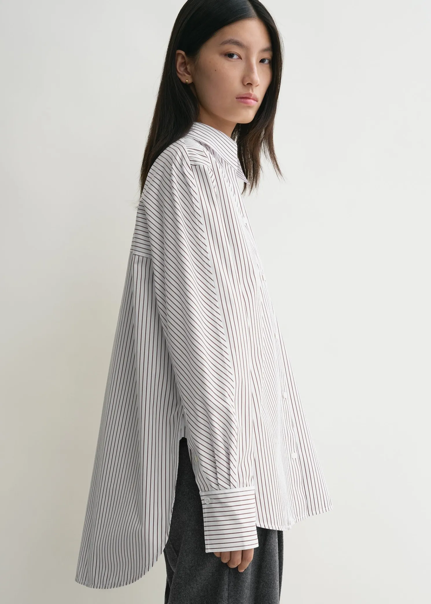 Kimono-sleeve poplin shirt white/brown